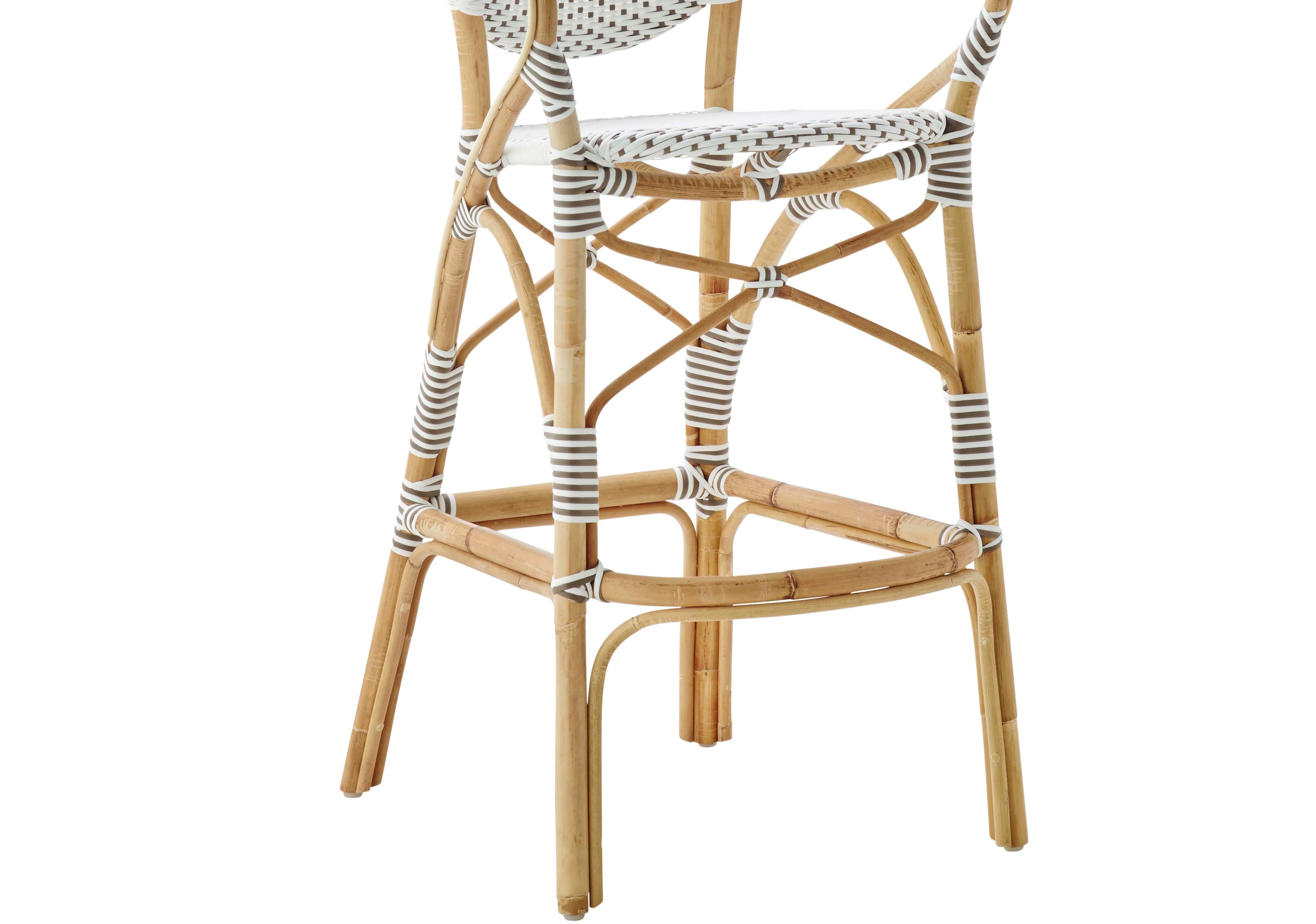 Modern Sika Design Isabell Woven Rattan Bistro Bar Stool in White with Cappuccino Dots