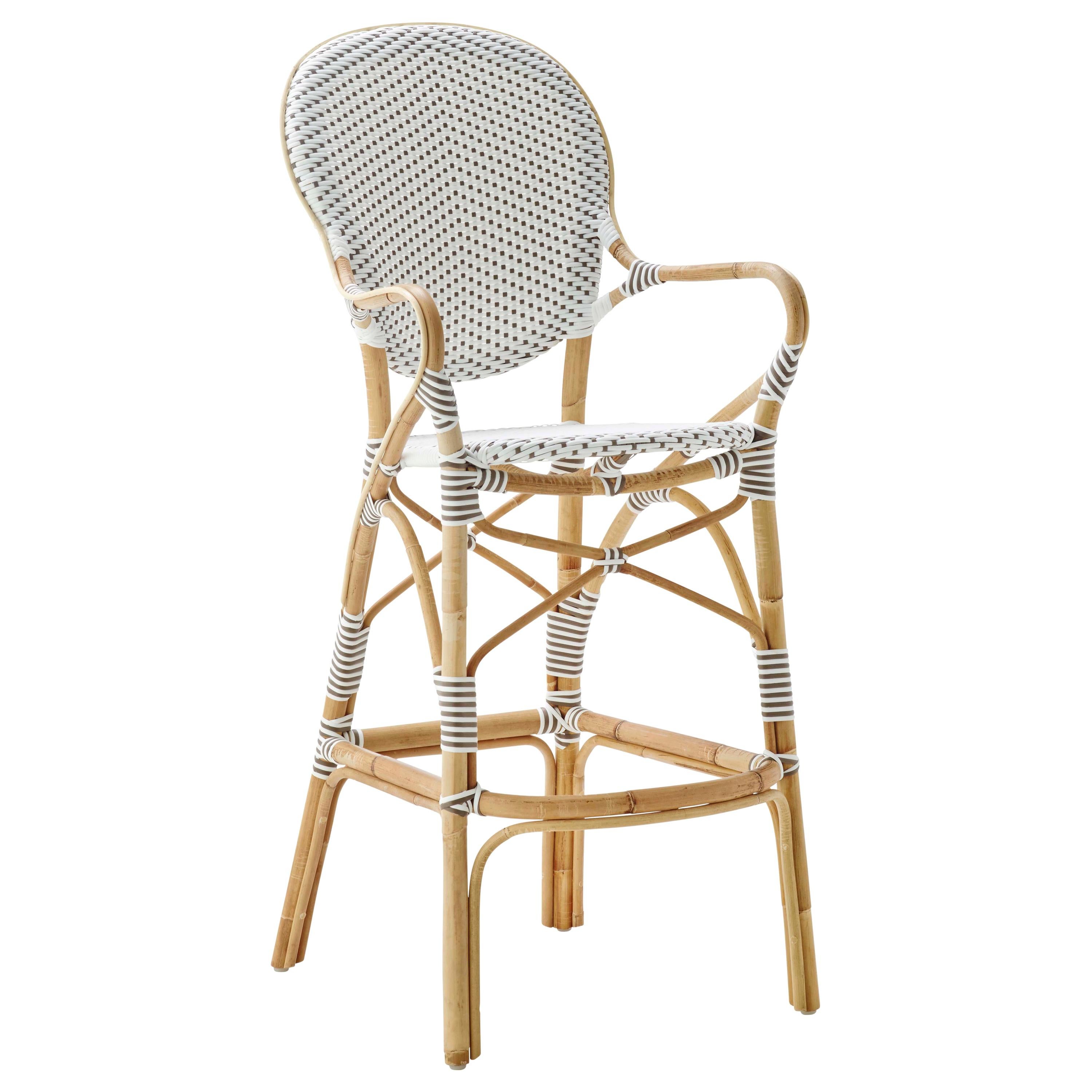 Sika Design Isabell Woven Rattan Bistro Bar Stool in White with Cappuccino Dots