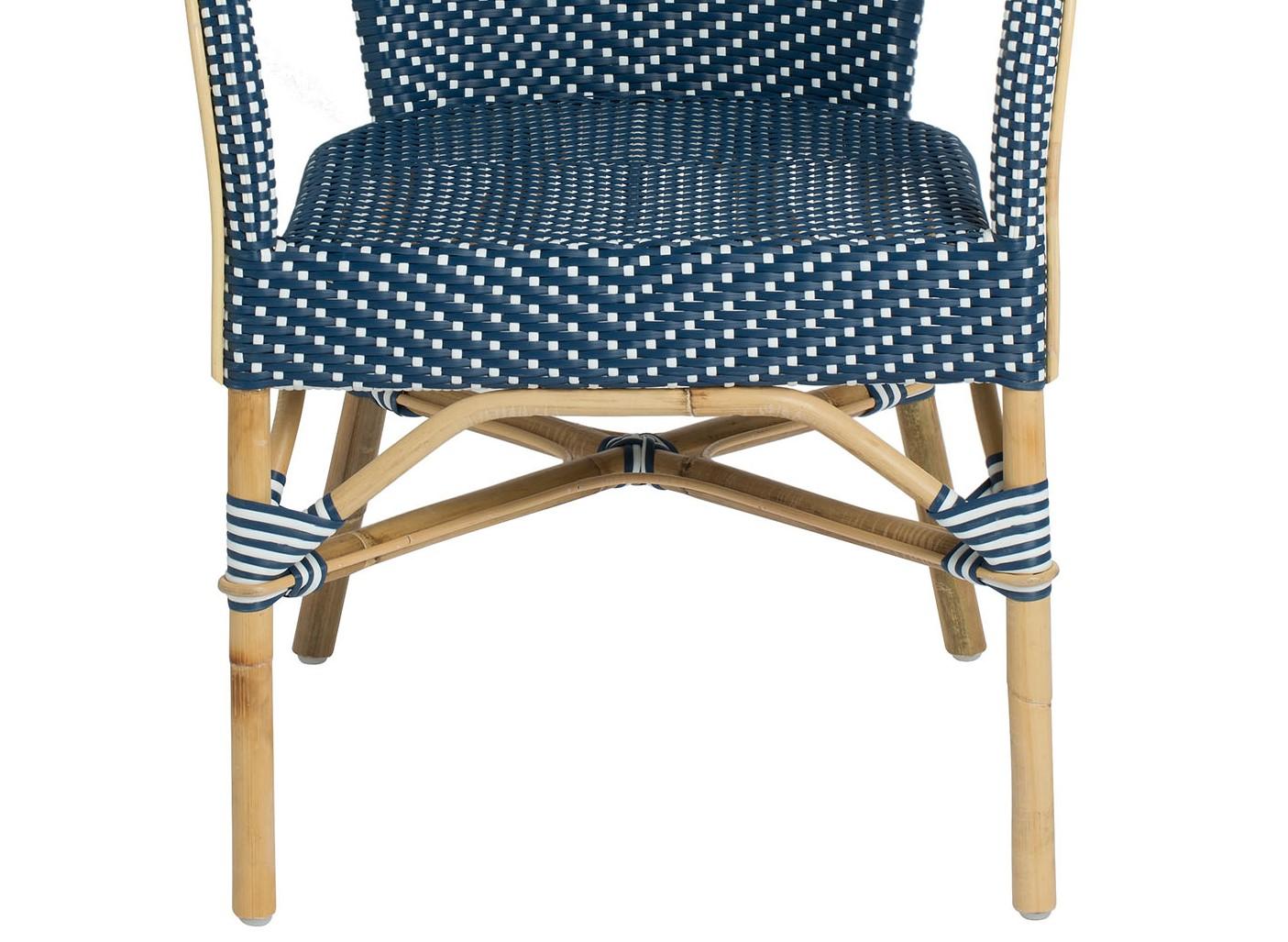 Indonesian Sika Design Madeleine Woven Rattan Bistro Armchair in Navy with White Dots