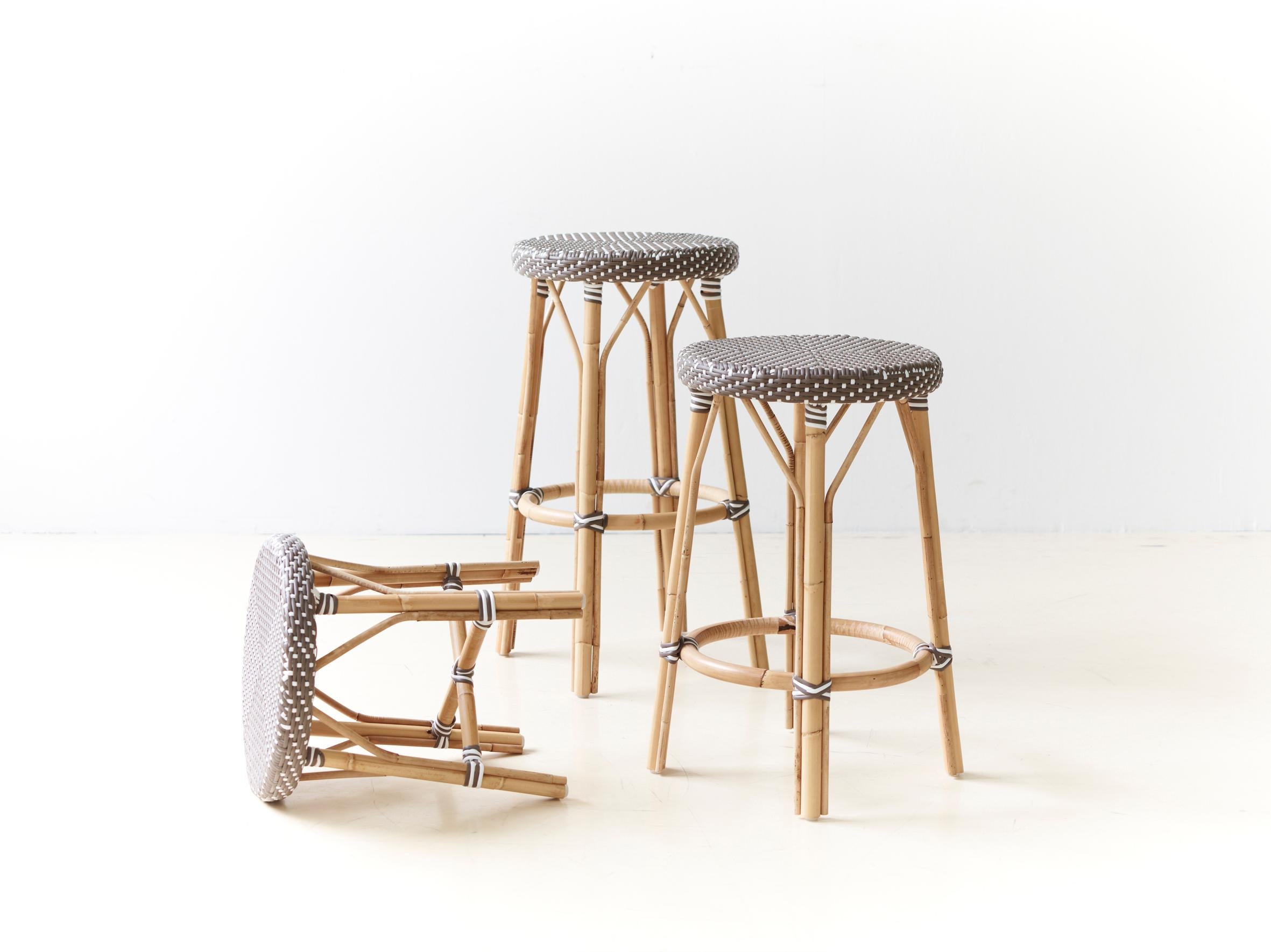 Modern Sika Design Simone Woven Rattan Bistro Bar Stool in Cappuccino with White Dots