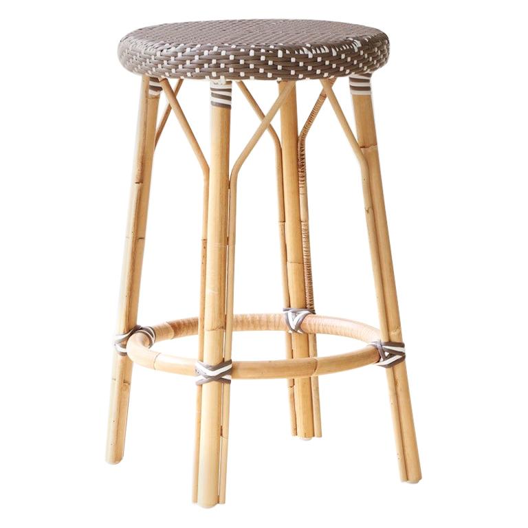 Sika Design Simone Woven Rattan Bistro Counter Stool in Cappuccino w/ White Dots