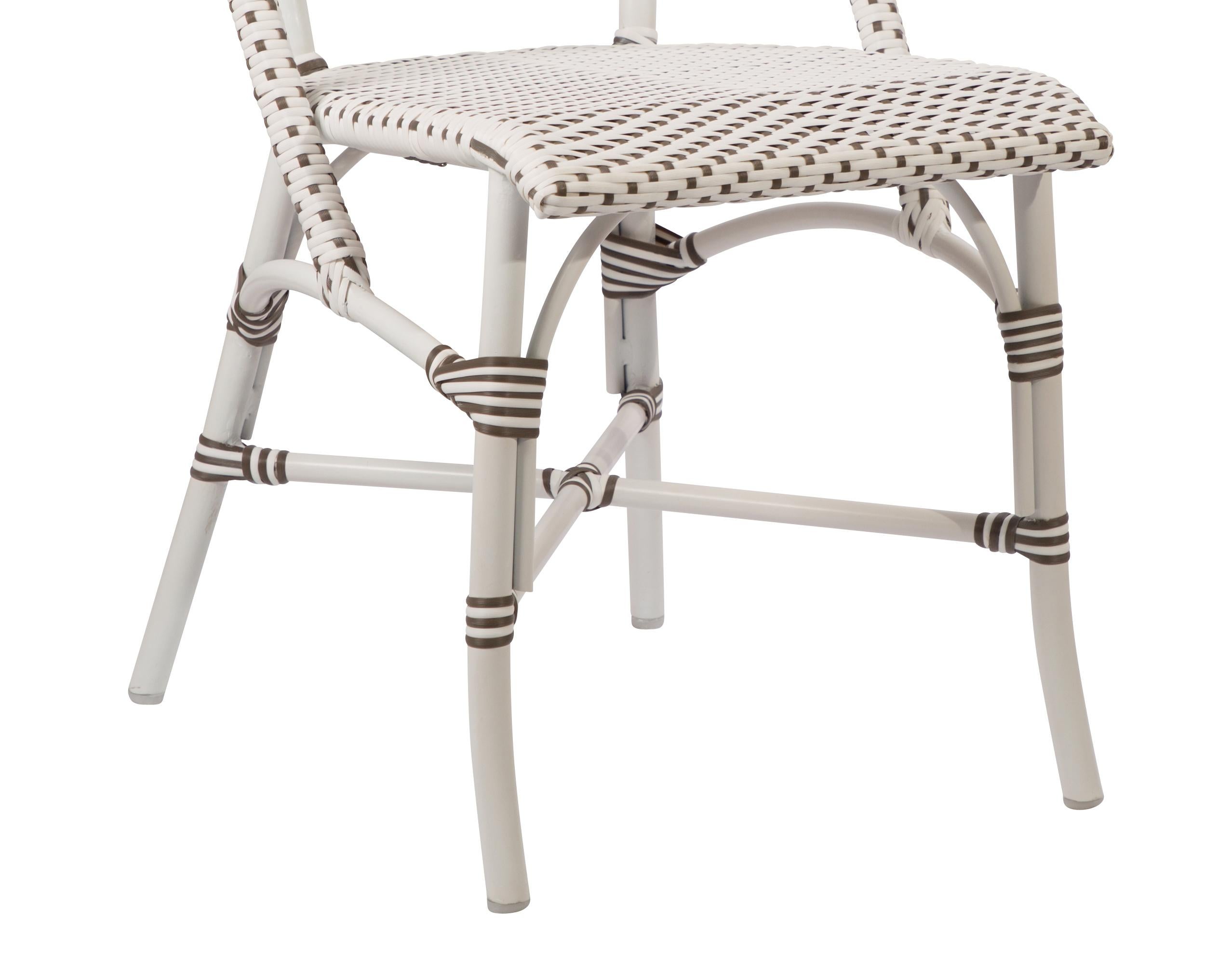 Modern Sika Design Sofie Rattan Outdoor Bistro Side Chair in White with Cappuccino Dots