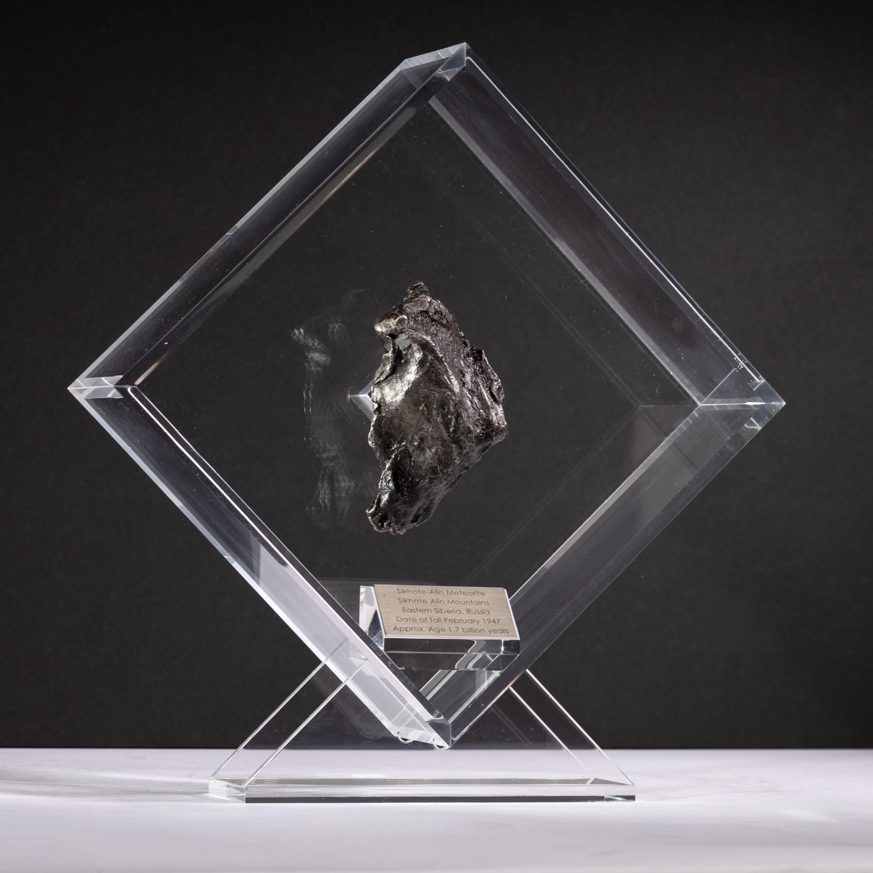 Organic Modern Sikhote Alin Meteorite from Siberia, Russia in a Custom Acrylic Display For Sale