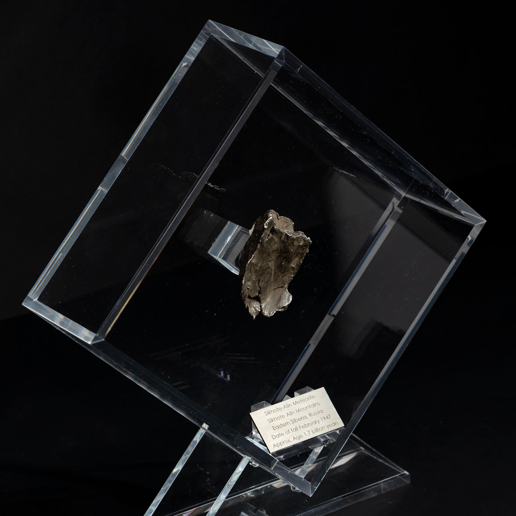 Contemporary Sikhote Alin Meteorite from Siberia, Russia in a Custom Acrylic Display For Sale