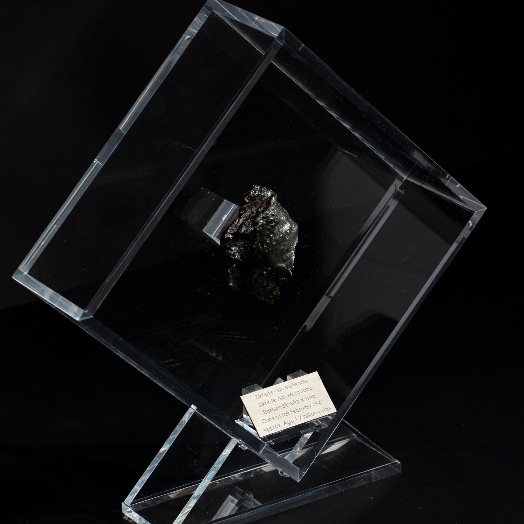 Organic Modern Sikhote Alin Meteorite from Siberia, Russia in a Custom Acrylic Display For Sale