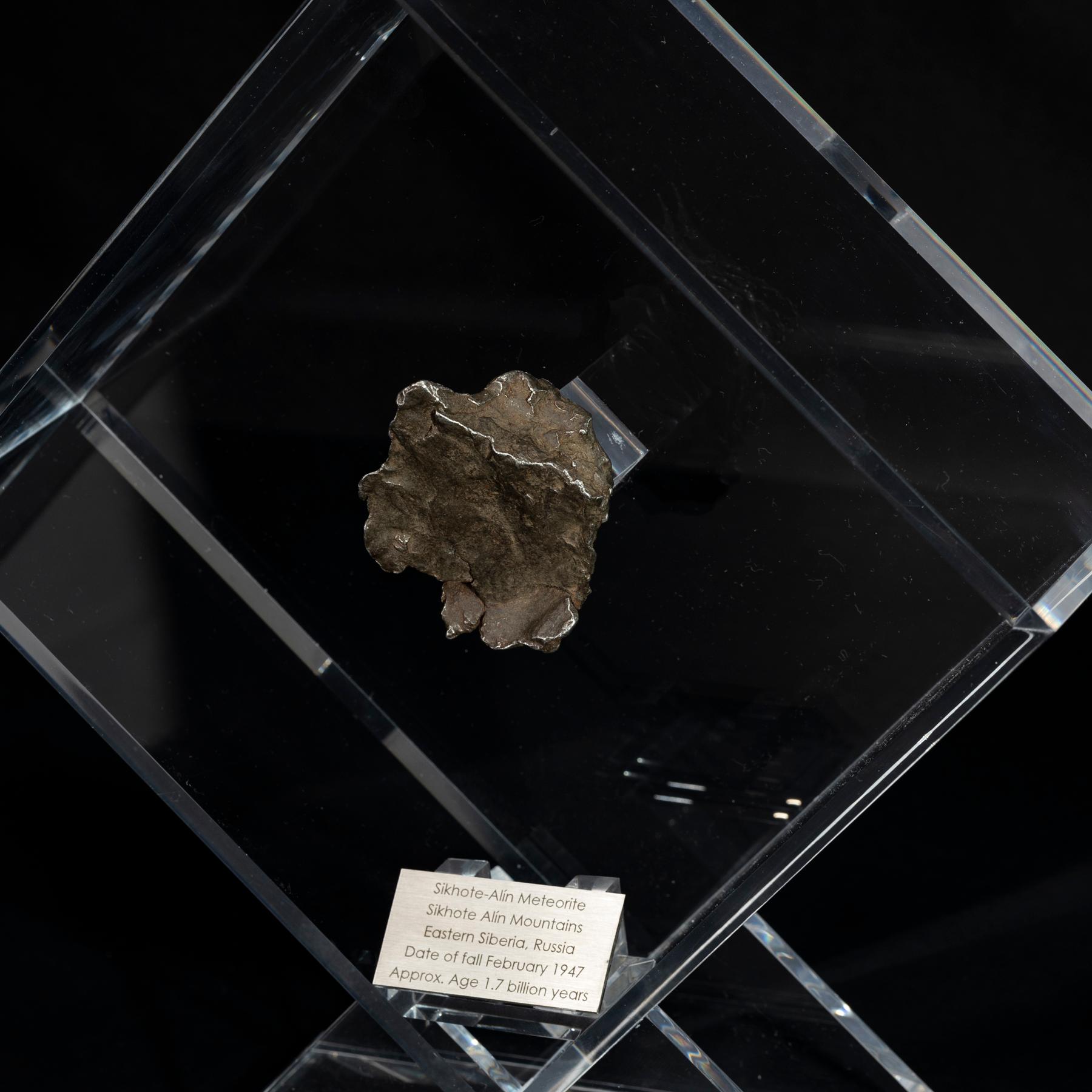 Magnets Sikhote Alin Meteorite from Siberia, Russia in a Custom Acrylic Display For Sale