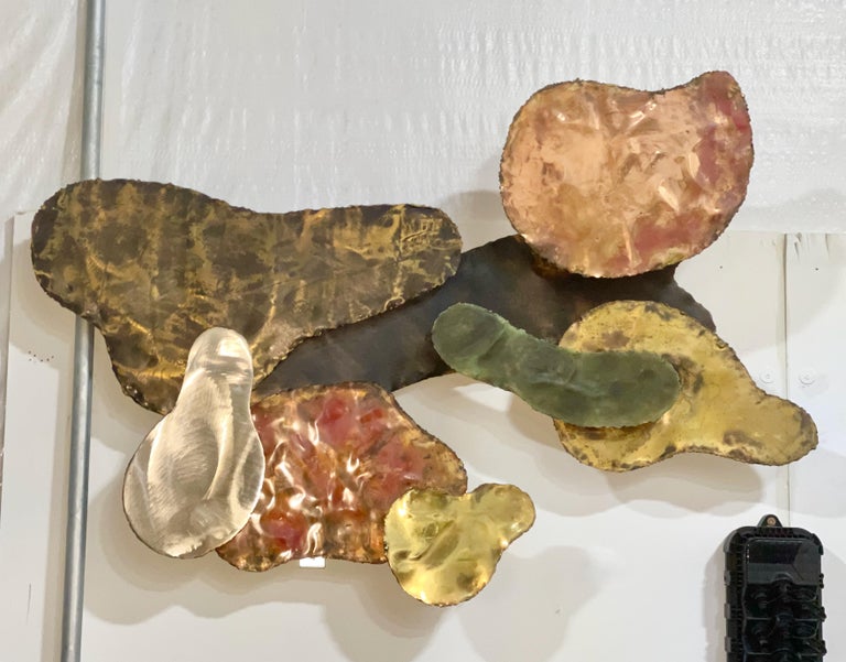 Silas Seandel 1972 Torch Cut Mixed Metal Abstract Wall Sculpture For