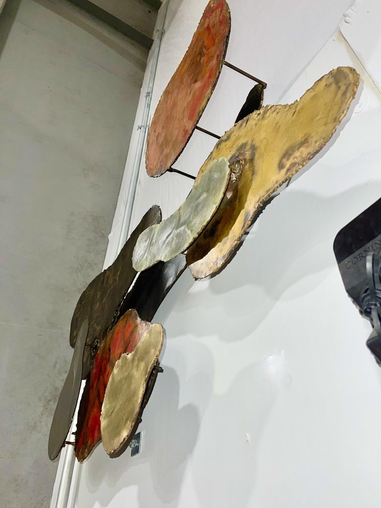 Silas Seandel 1972 Torch Cut Mixed Metal Abstract Wall Sculpture For
