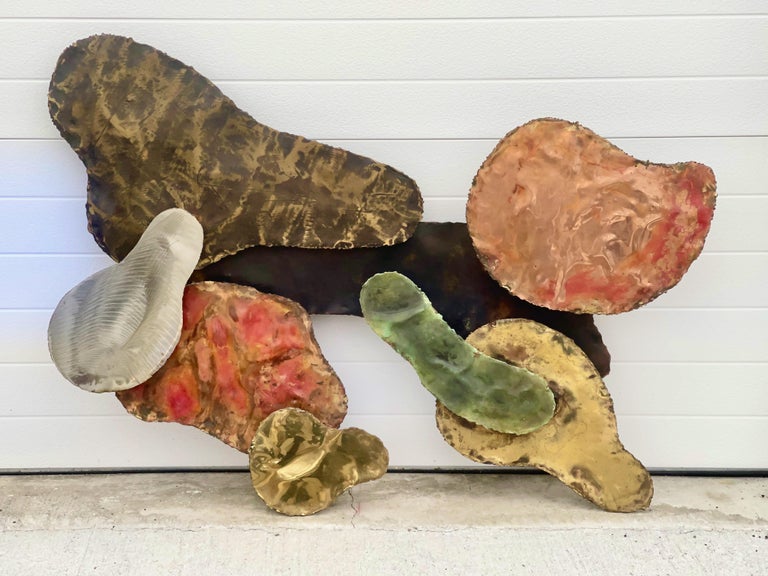Silas Seandel 1972 Torch Cut Mixed Metal Abstract Wall Sculpture For