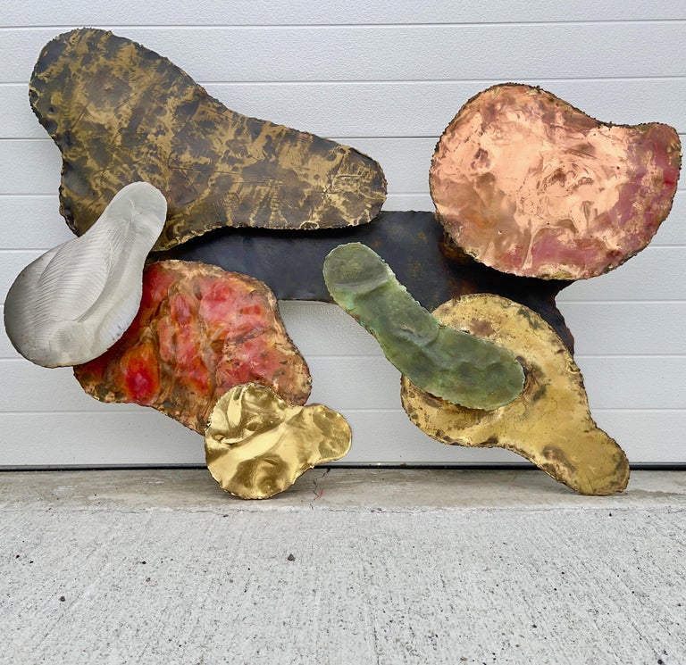 Silas Seandel 1972 Torch Cut Mixed Metal Abstract Wall Sculpture For