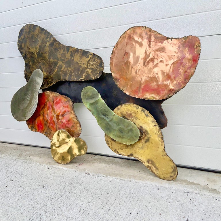 Silas Seandel 1972 Torch Cut Mixed Metal Abstract Wall Sculpture For