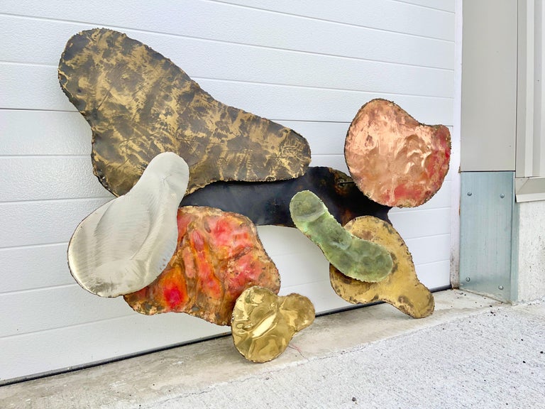 Silas Seandel 1972 Torch Cut Mixed Metal Abstract Wall Sculpture For