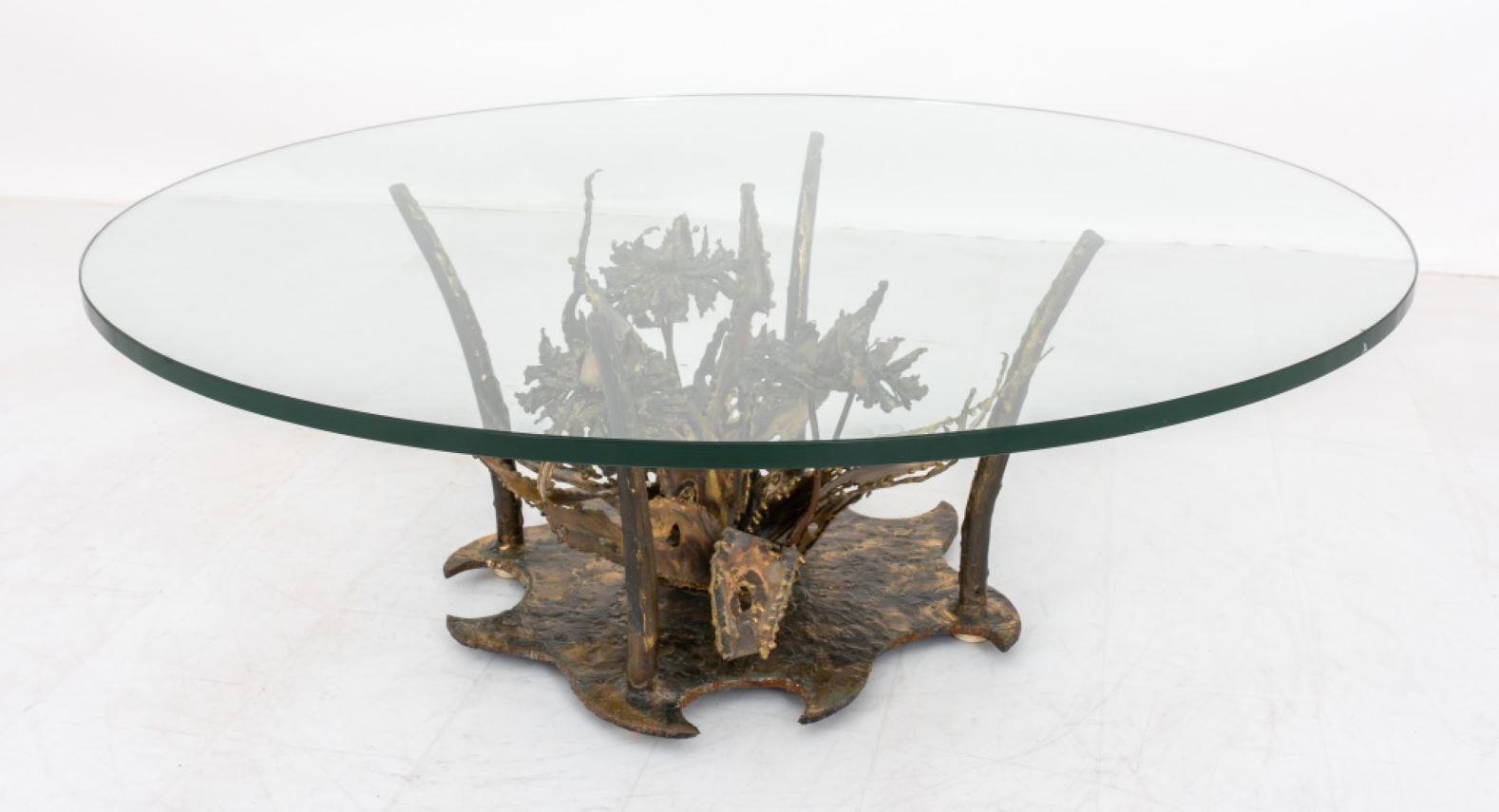 Silas Seandel, niedriger Tisch aus Bronze und Glas, 1970er-Jahre im Angebot 4
