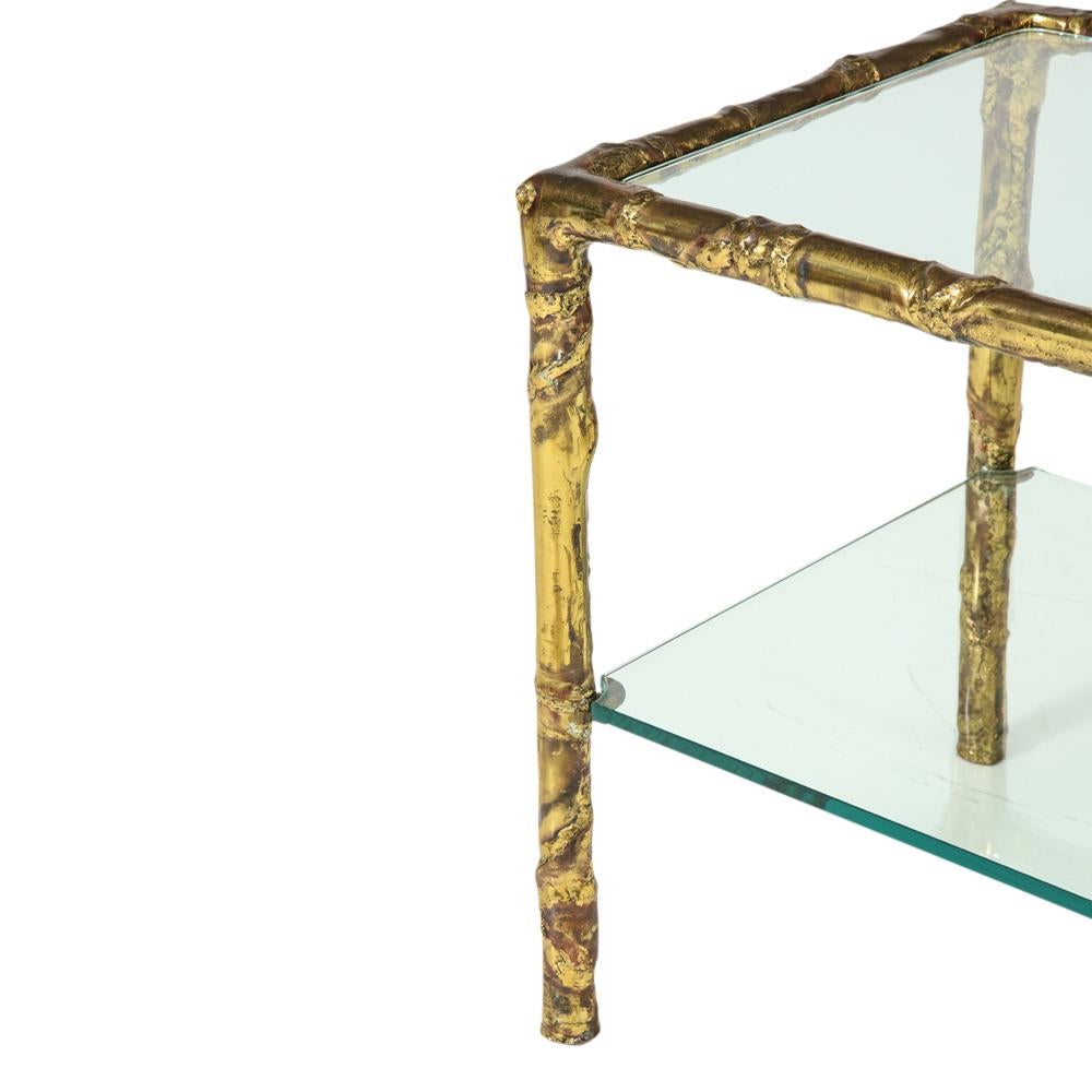 American Silas Seandel Side Table, Copper, Brass, Bronze and Glass, Signed 