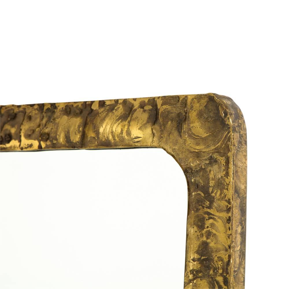 American Silas Seandel Bronze Brass Mirror Rectangular Signed, USA, 1970s