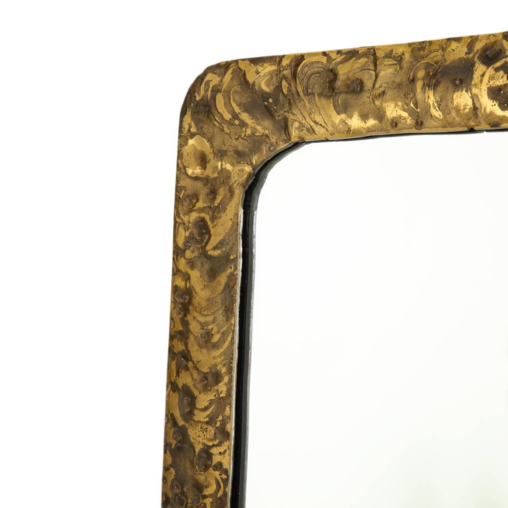 Silas Seandel Bronze Brass Mirror Rectangular Signed, USA, 1970s In Excellent Condition In New York, NY