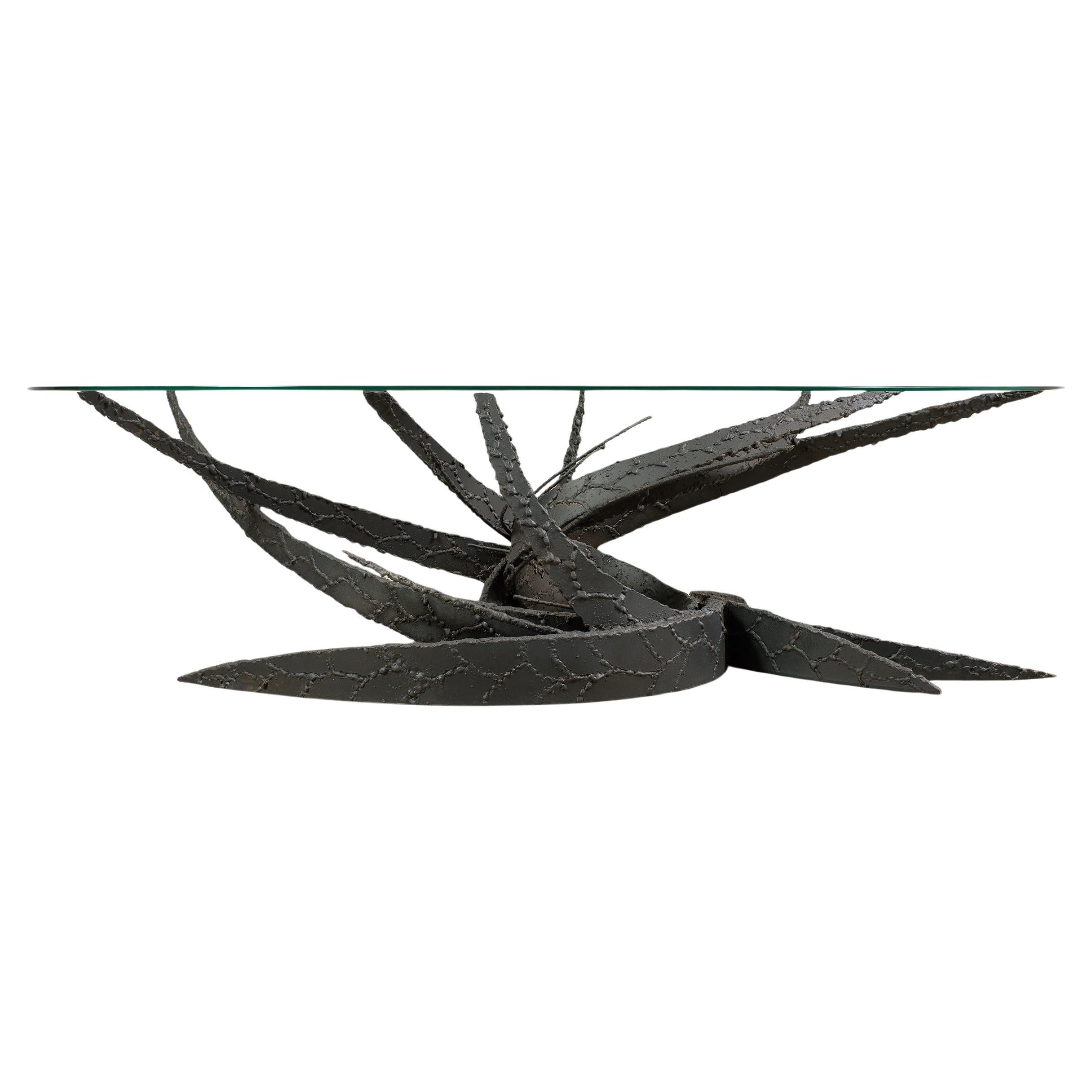 Silas Seandel Brutalist Iron Torch Cut Cocktail Table en vente