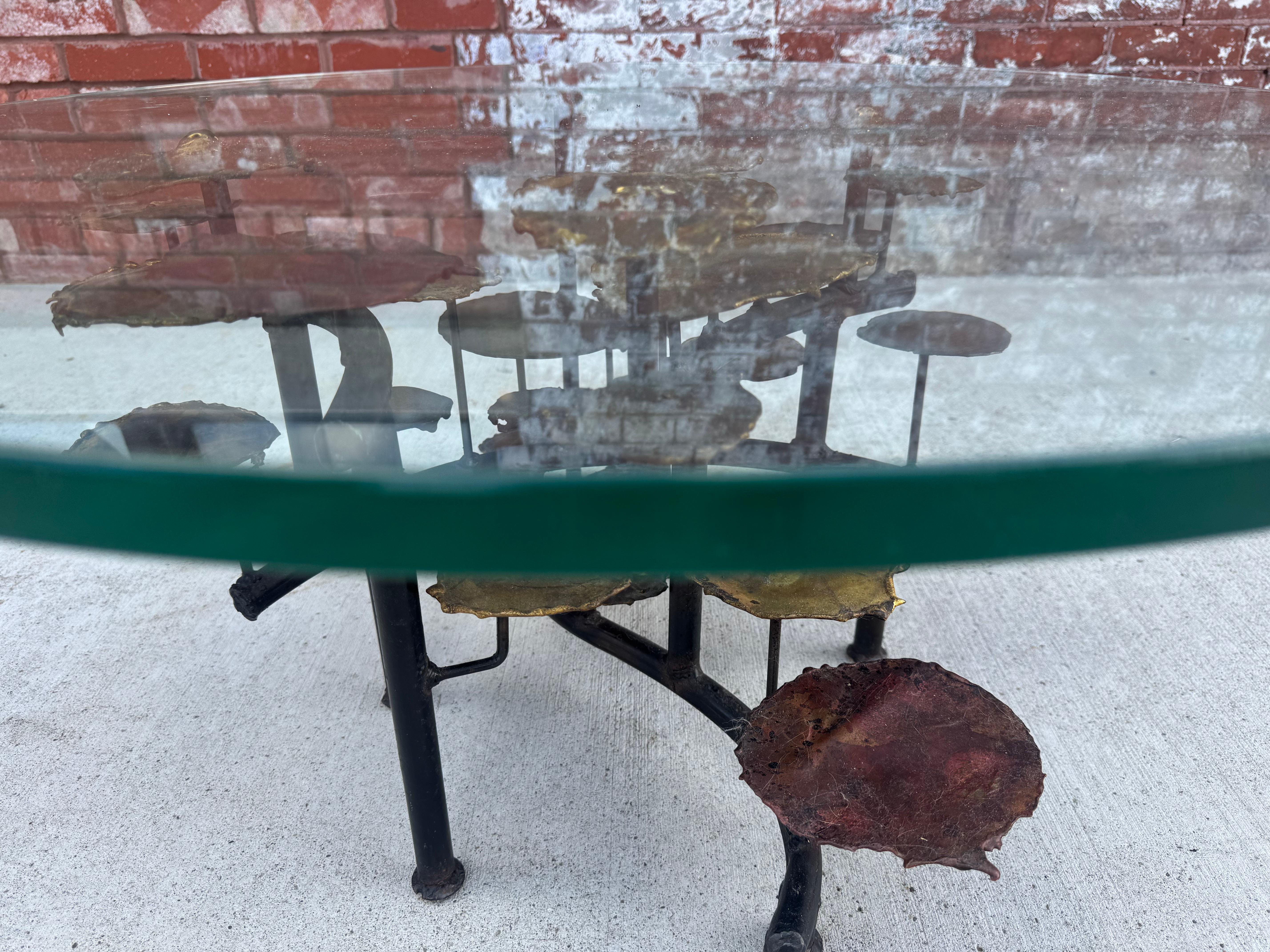 Stunning Silas Seandel, Brutalist Lily Pad, Coffee Table, United States, signed and dated 1974.,. MIXED METALS..... Hand delivery avail to New York City or anywhere en route from Buffalo NY