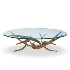 Silas Seandel Brutalist Mid Century Glass and Gilt Bronze Coffee Table