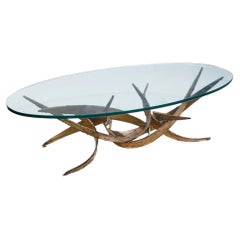 Silas Seandel Brutalist Mid Century Glass and Gilt Bronze Coffee Table