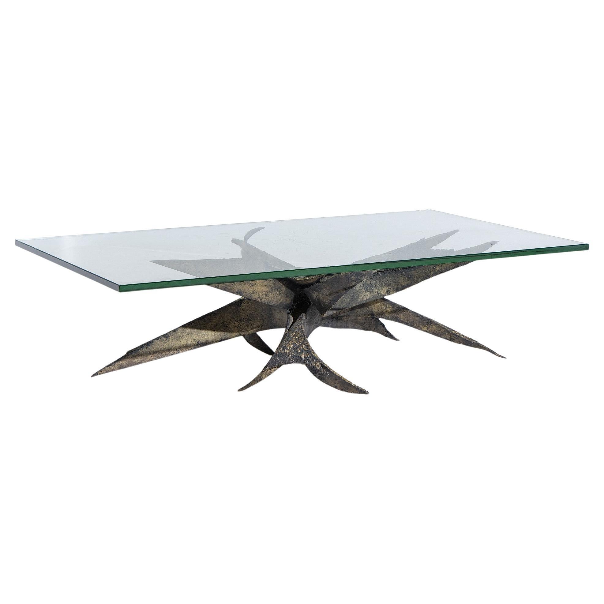 Silas Seandel Brutalist Mid Century Torch Cut Steel Coffee Table en vente