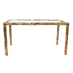 Silas Seandel Brutalist Mixed Metal Side End Dynasty Coffee Glass Top Table Base