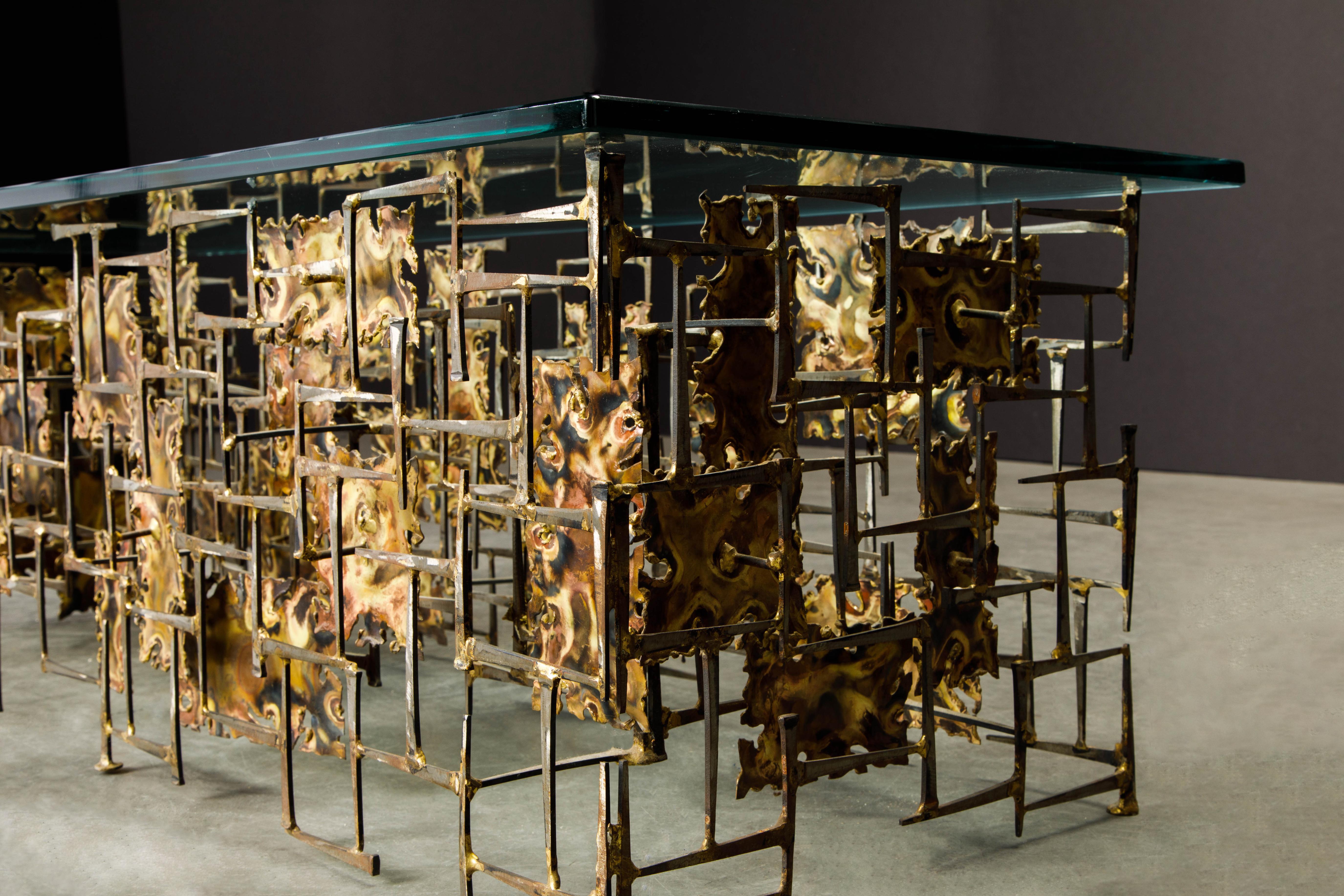 Silas Seandel Brutalist Mixed Metals Brass and Copper Coffee Table, 1970s 4