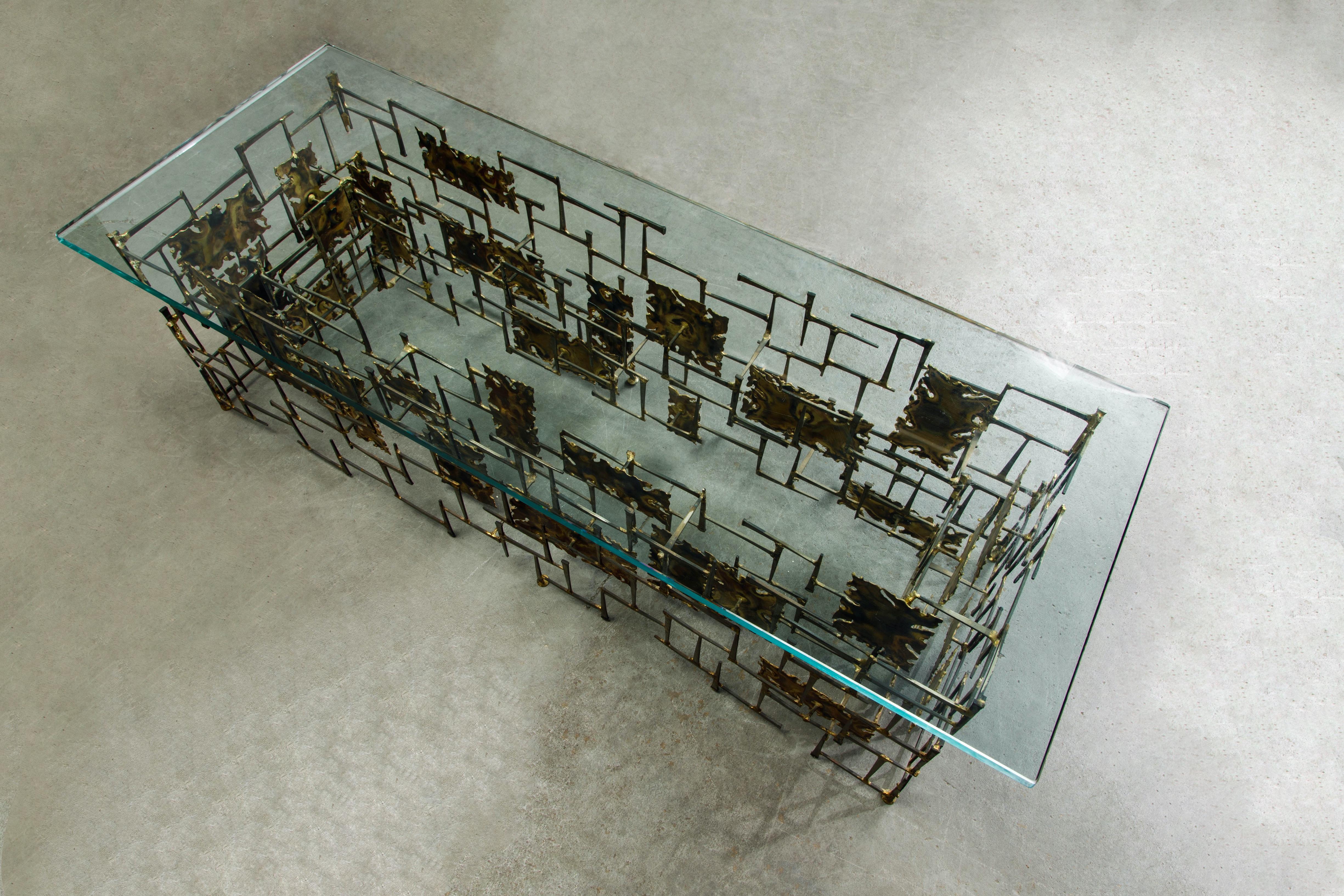 Silas Seandel Brutalist Mixed Metals Brass and Copper Coffee Table, 1970s 5