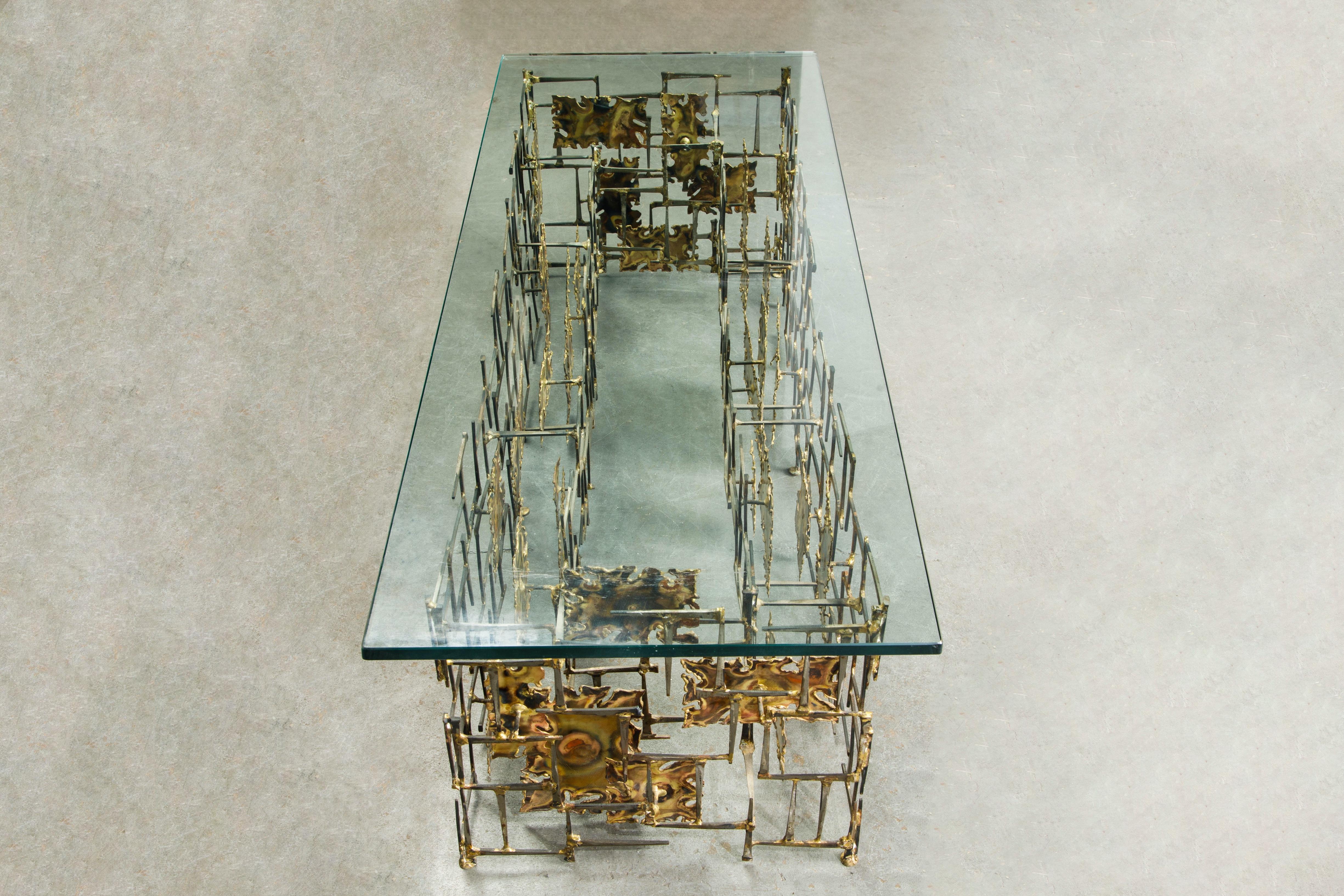 Silas Seandel Brutalist Mixed Metals Brass and Copper Coffee Table, 1970s 6