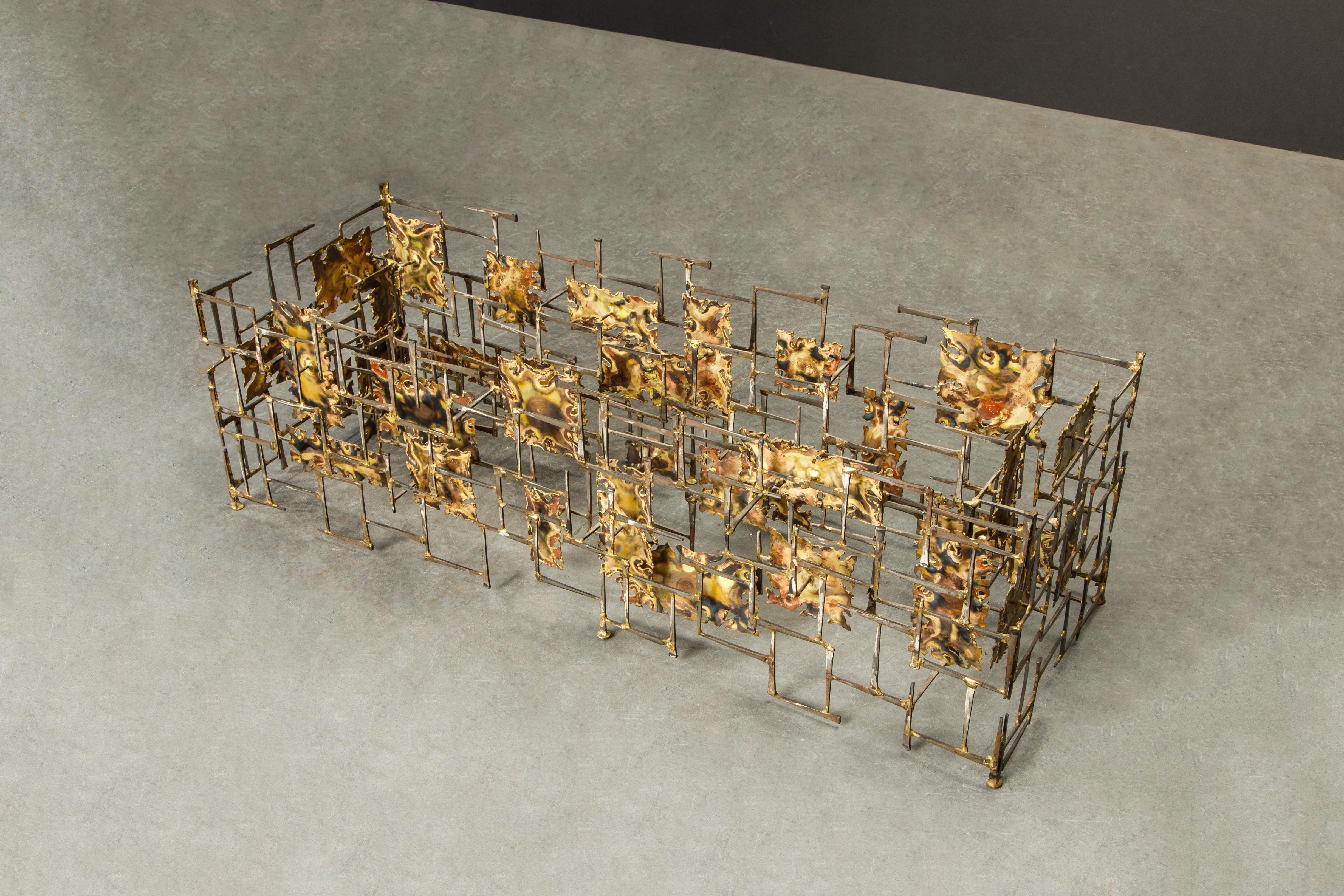 Silas Seandel Brutalist Mixed Metals Brass and Copper Coffee Table, 1970s 13