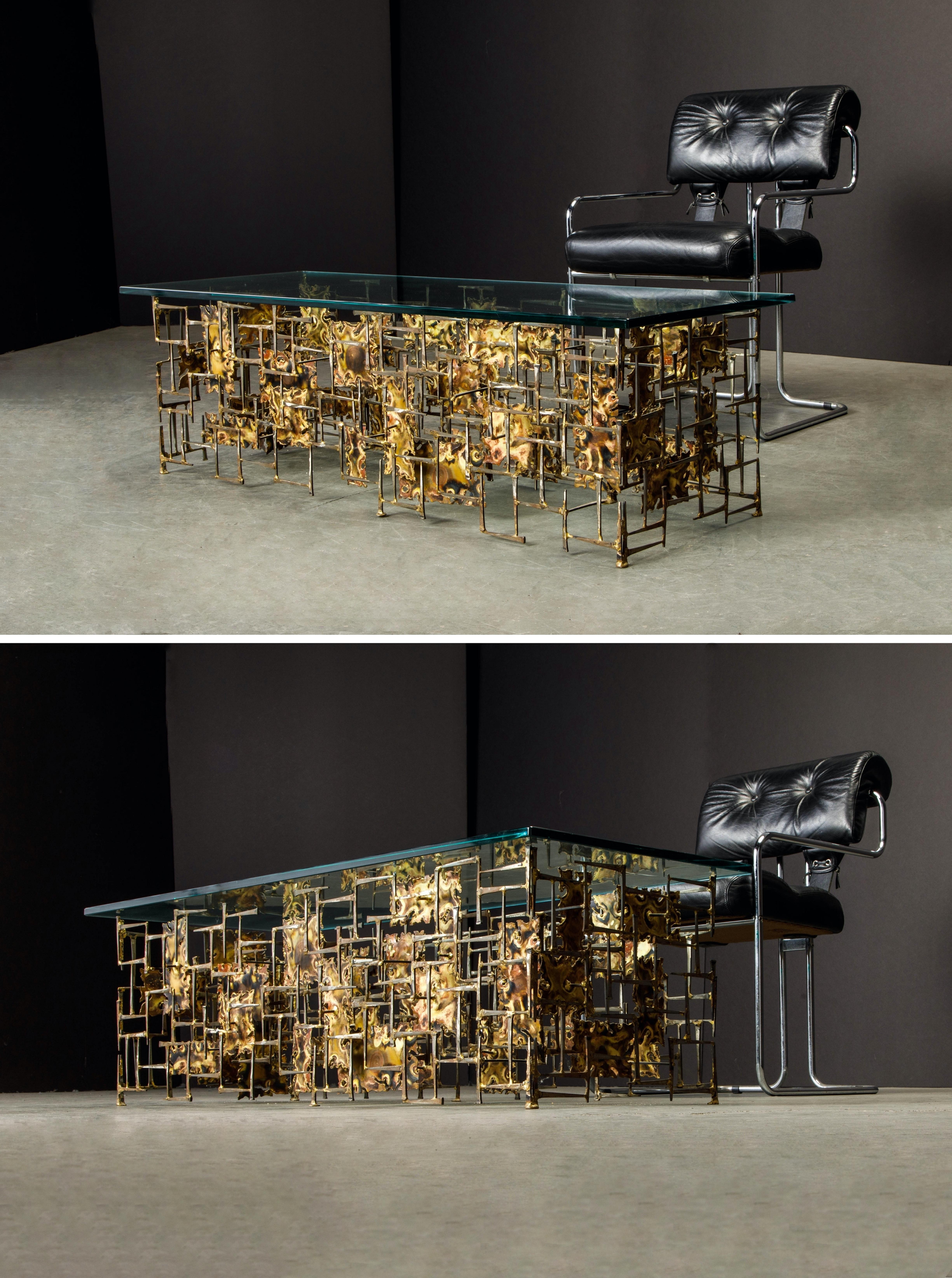 Silas Seandel Brutalist Mixed Metals Brass and Copper Coffee Table, 1970s 14