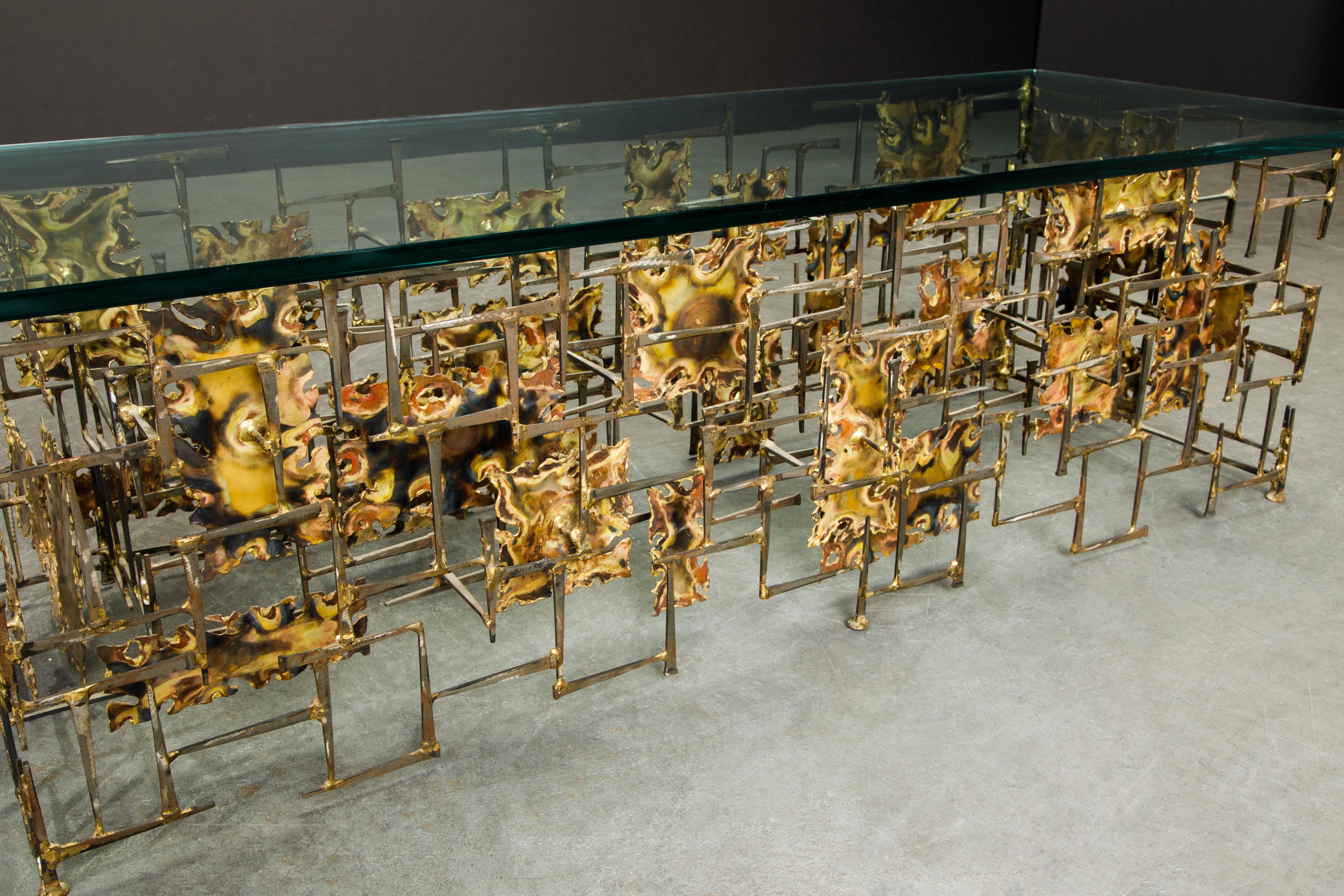 Late 20th Century Silas Seandel Brutalist Mixed Metals Brass and Copper Coffee Table, 1970s