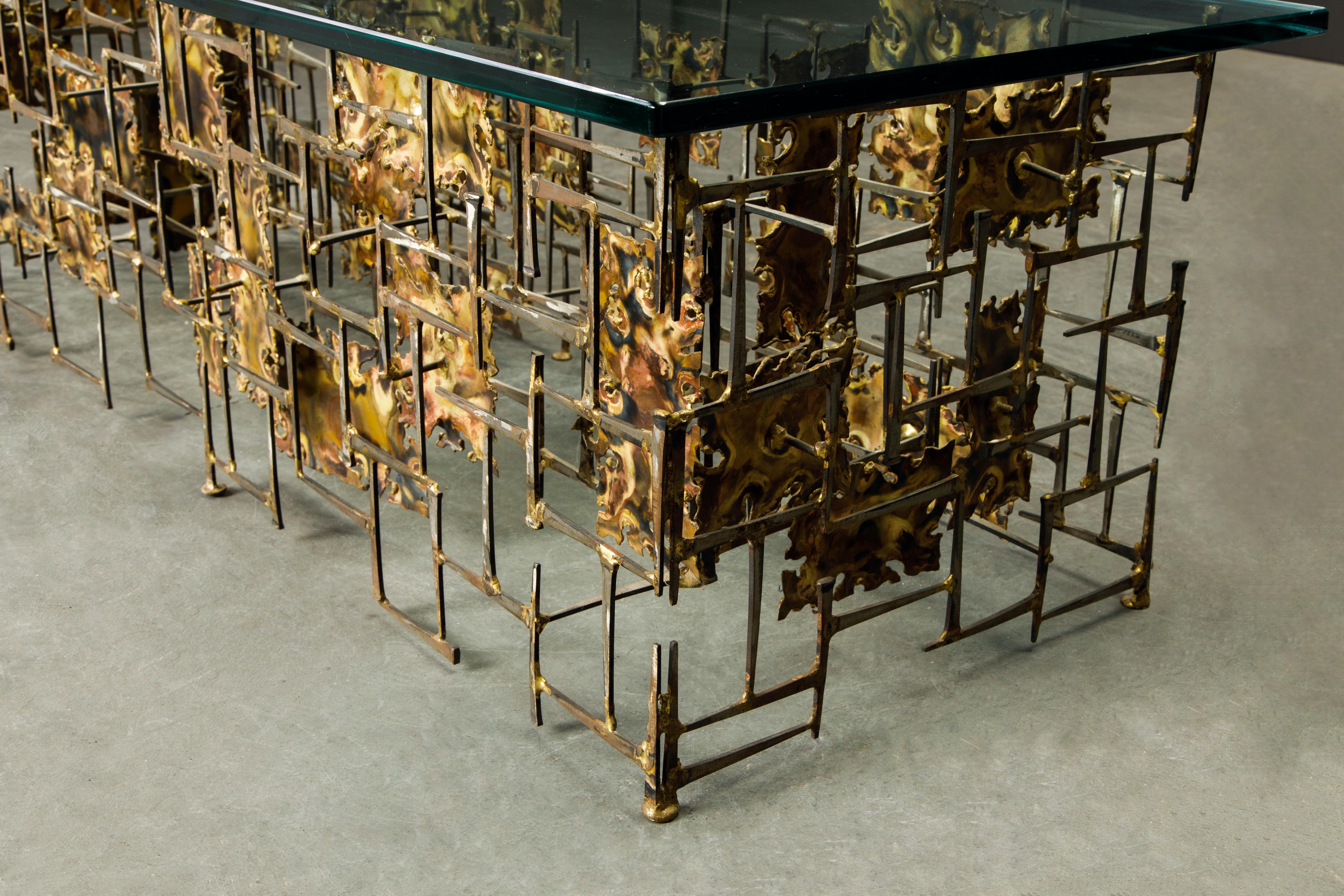 Silas Seandel Brutalist Mixed Metals Brass and Copper Coffee Table, 1970s 3