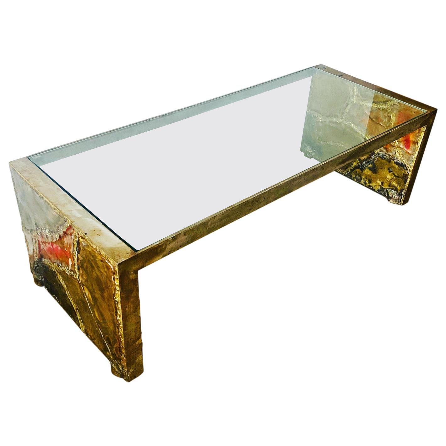 Silas Seandel Brutalist Modern Coffee Table in Mixed Metal and Glass For Sale
