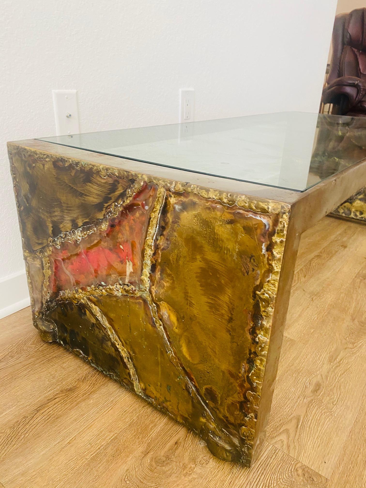American Silas Seandel Brutalist Modern Coffee Table in Mixed Metal and Glass For Sale