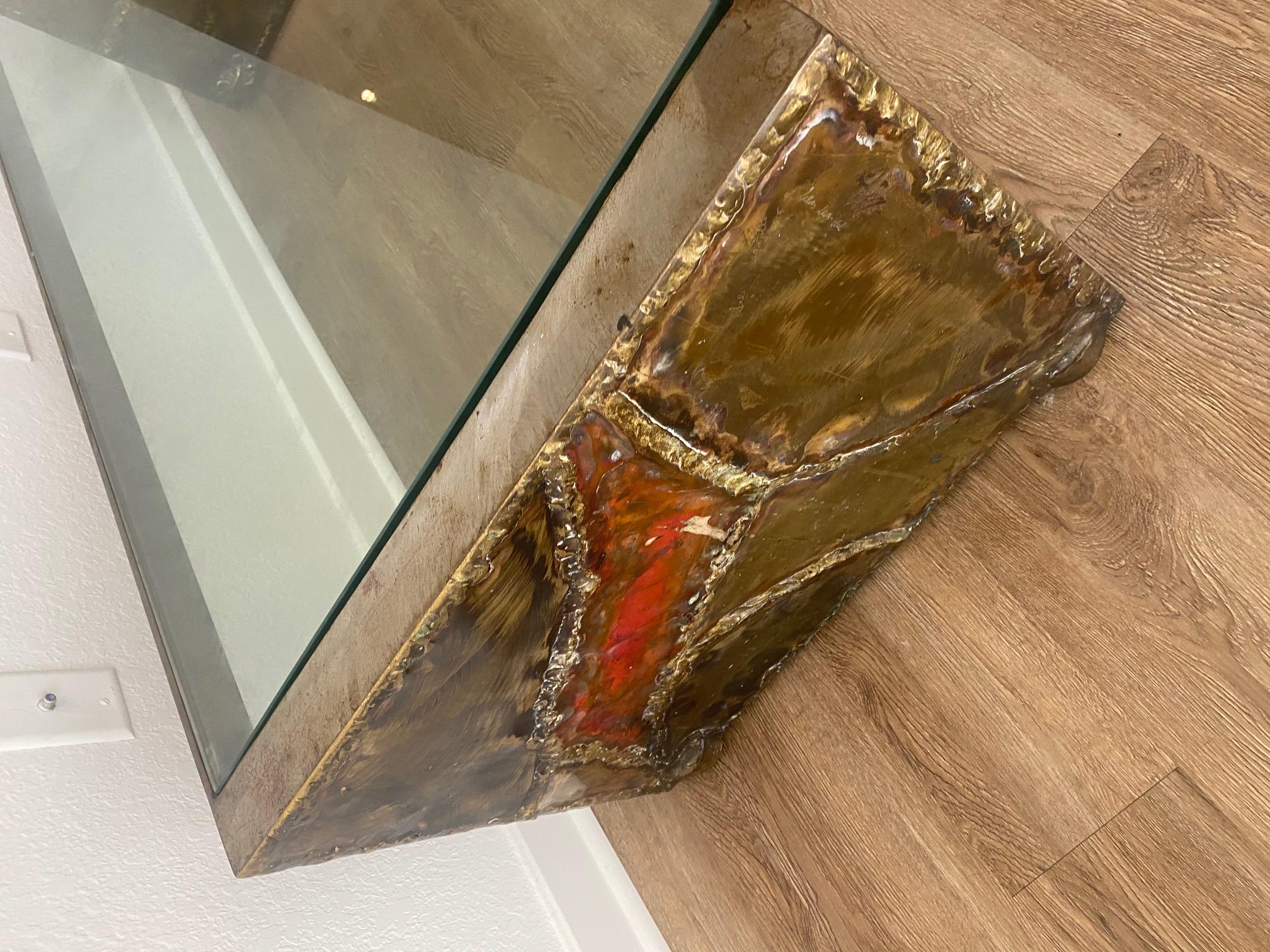 Late 20th Century Silas Seandel Brutalist Modern Coffee Table in Mixed Metal and Glass For Sale