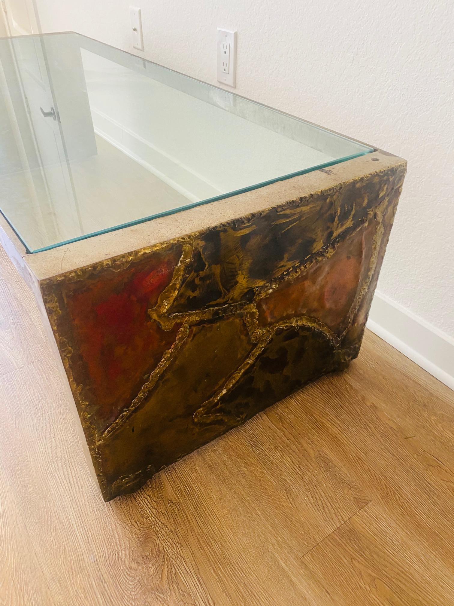 Silas Seandel Brutalist Modern Coffee Table in Mixed Metal and Glass For Sale 1