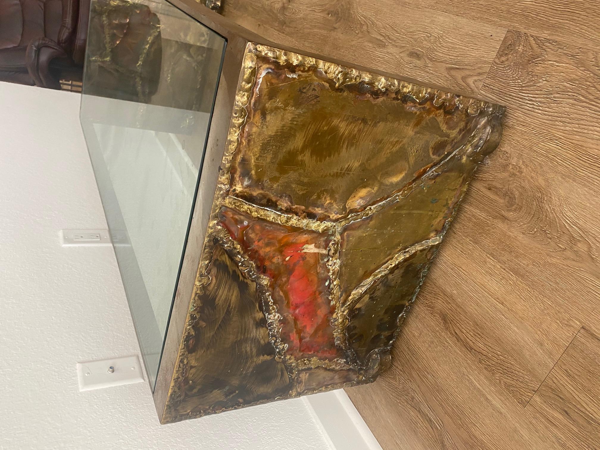 Silas Seandel Brutalist Modern Coffee Table in Mixed Metal and Glass 2
