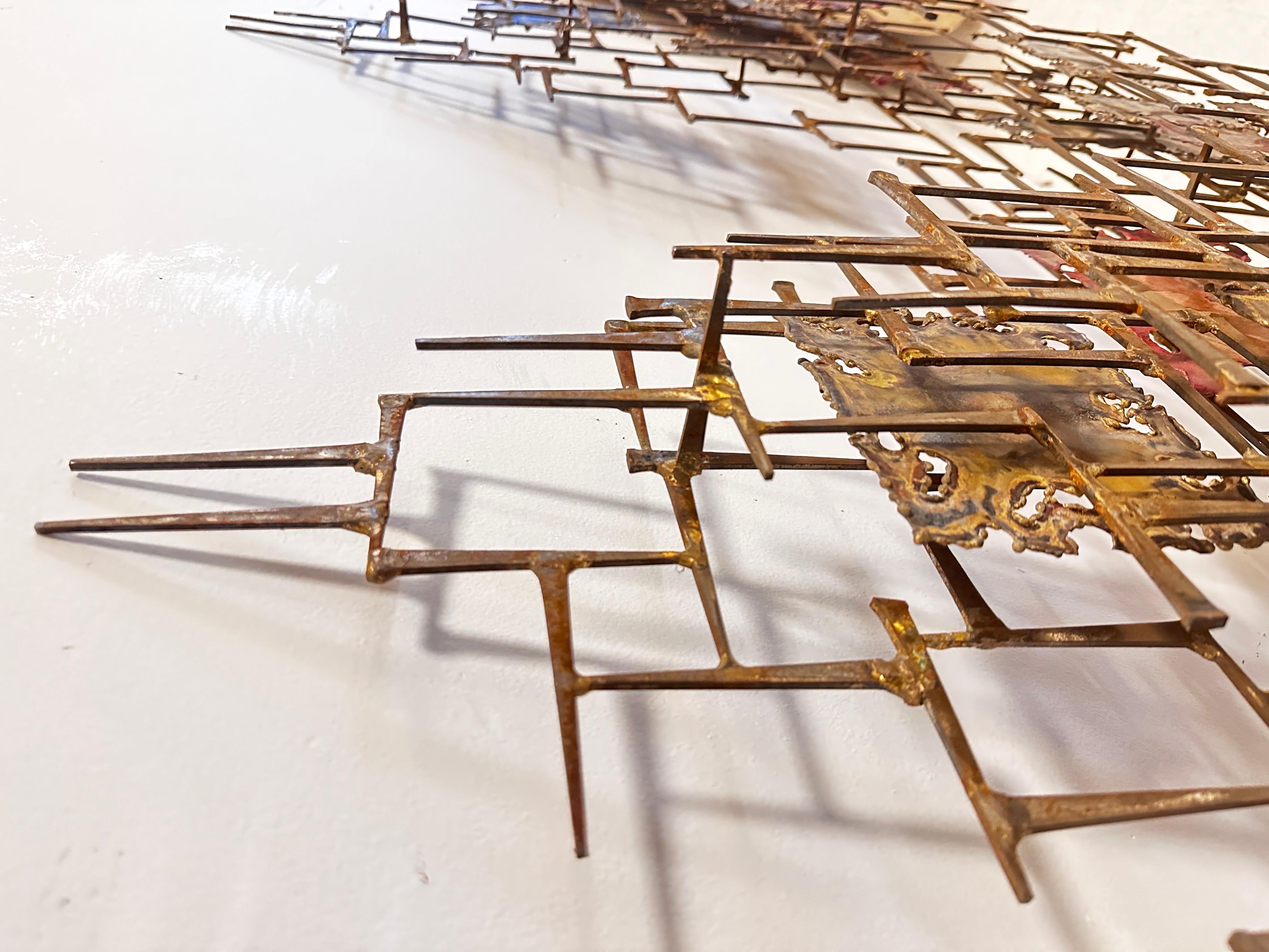 Metal Silas Seandel Brutalist welded wall sculpture