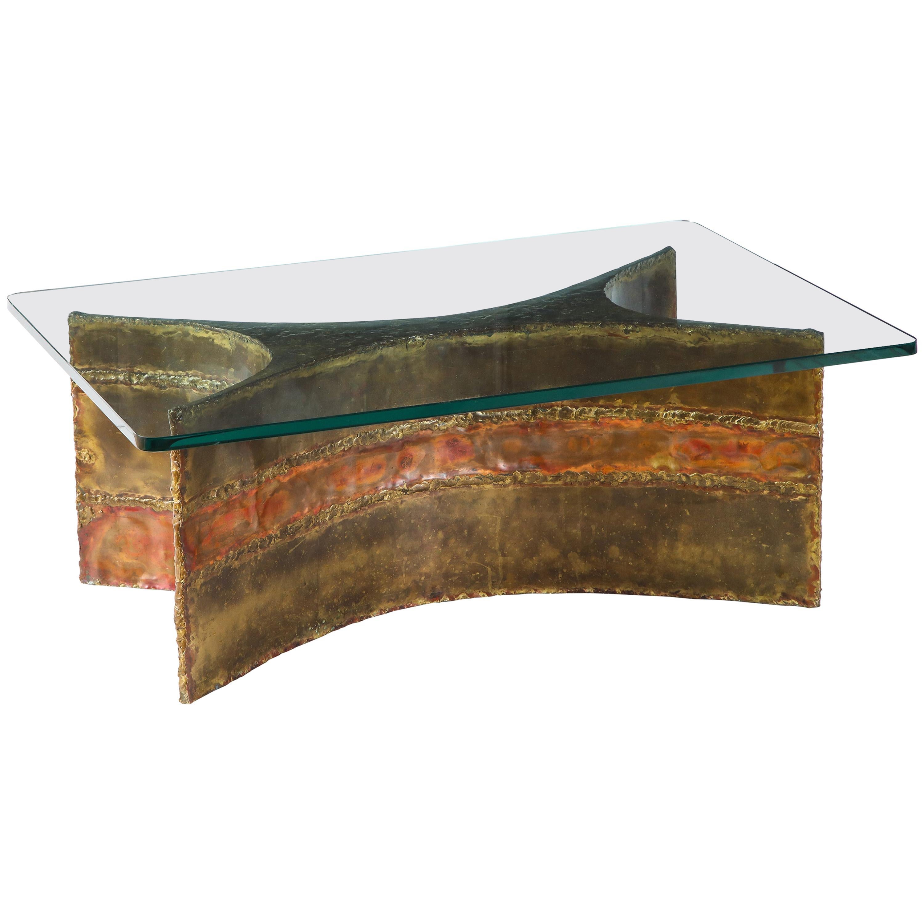 Tavolino Silas Seandel, Bronzo, Ottone, Rame, Vetro