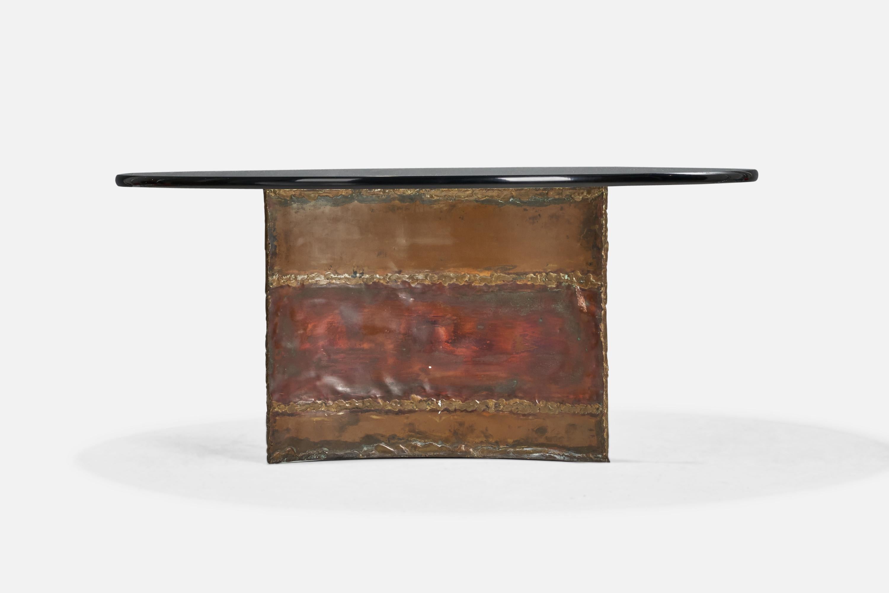 Mid-Century Modern Table basse Silas Seandel, métal émaillé, verre, États-Unis, années 1970 en vente