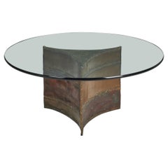 Table basse Silas Seandel, métal émaillé, verre, États-Unis, années 1970