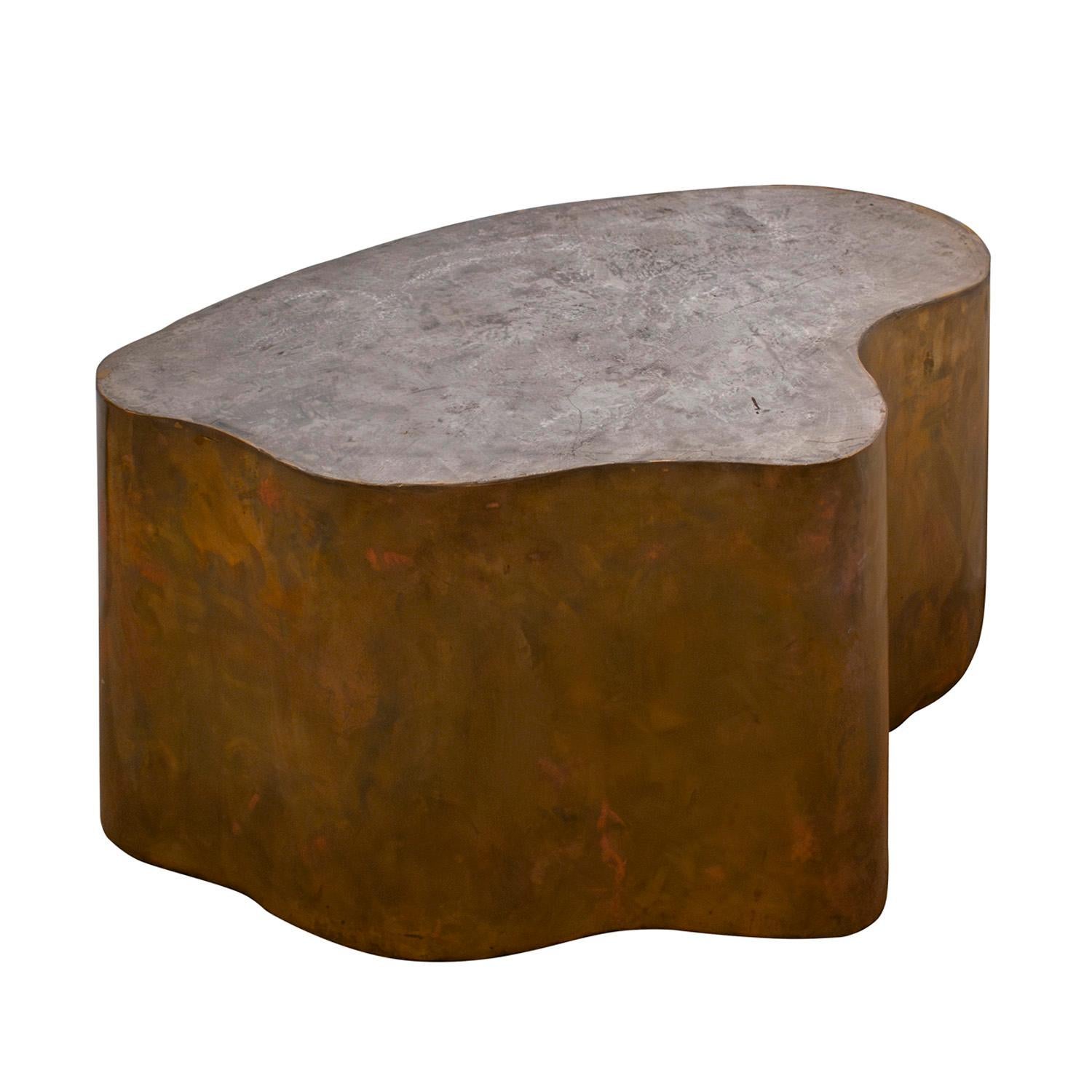 Chic artisan Brutalist coffee table with organic free form in patinated bronze and pewter by Silas Seandel, American 1970's (signed on top 