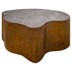 Table basse de forme libre Silas Seandel en bronze patiné et étain des années 1970 (signé)