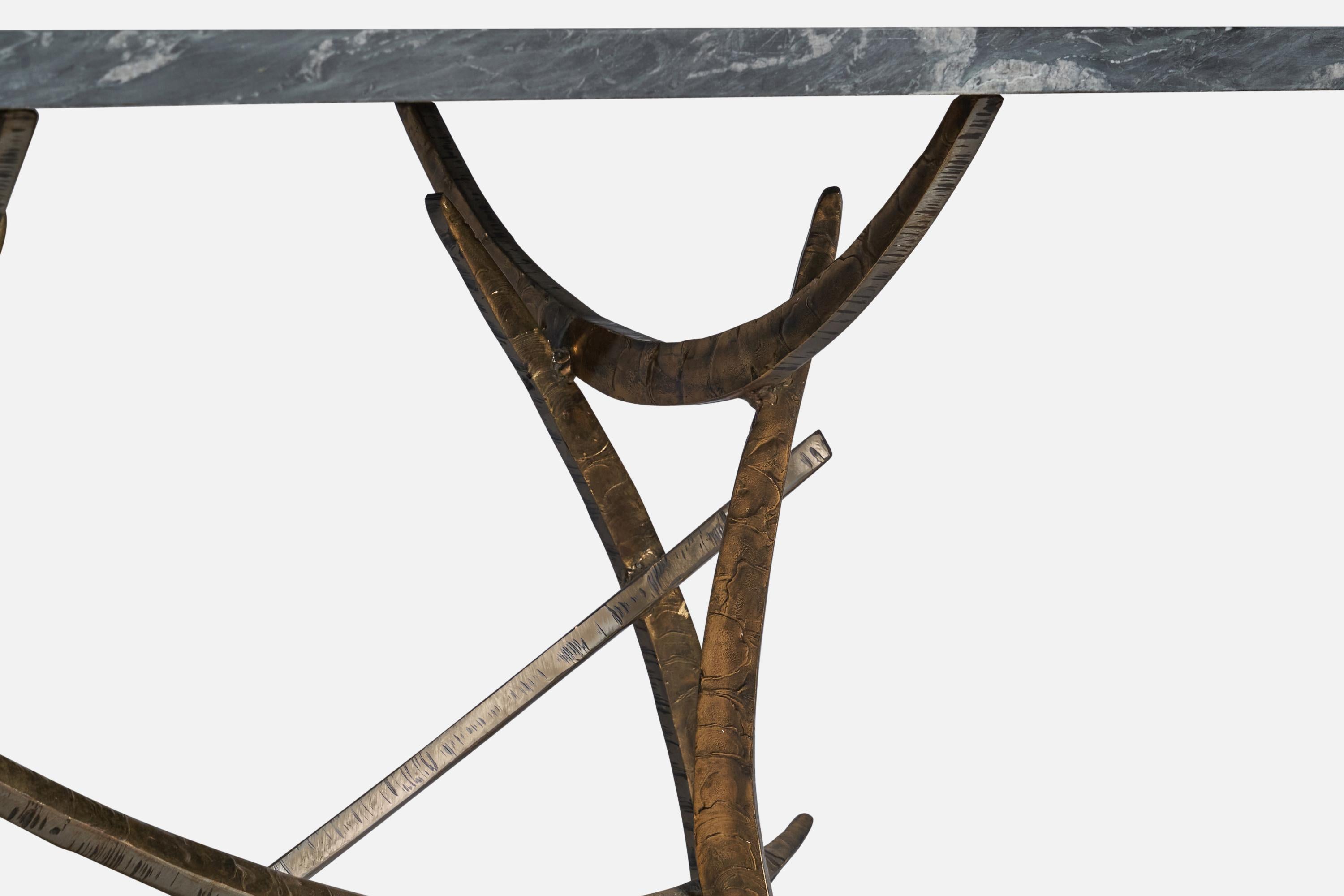 Silas Seandel, Freeform Console Table, Bronzed Steel, Marble, USA, 1970s In Good Condition For Sale In High Point, NC