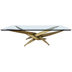 Silas Seandel Large Brutalist Brass Finish Torch Cut Steel Coffee Table, 1970s