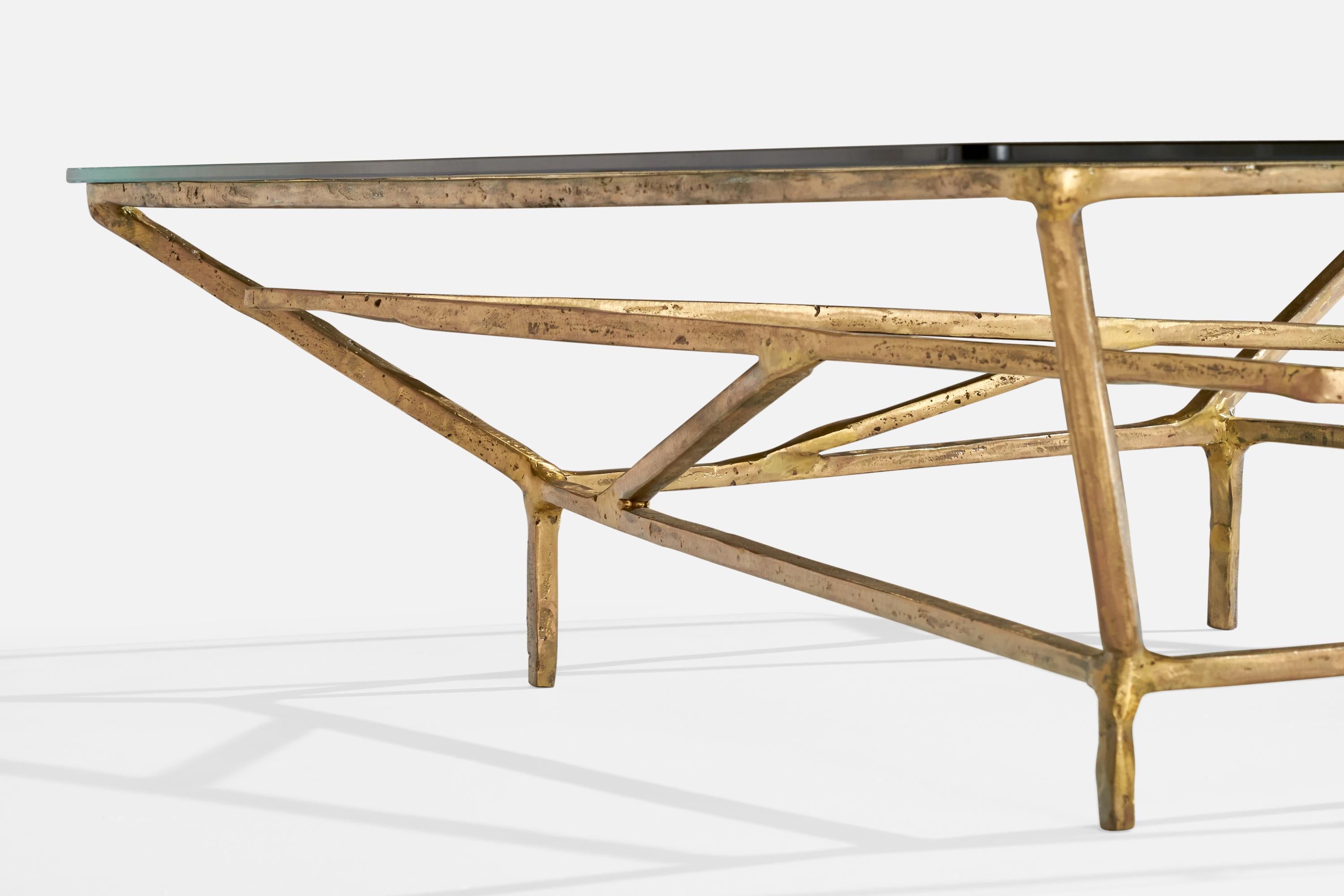 Silas Seandel, Großer Couchtisch, Bronze, Glas, USA, 1980er Jahre im Angebot 5