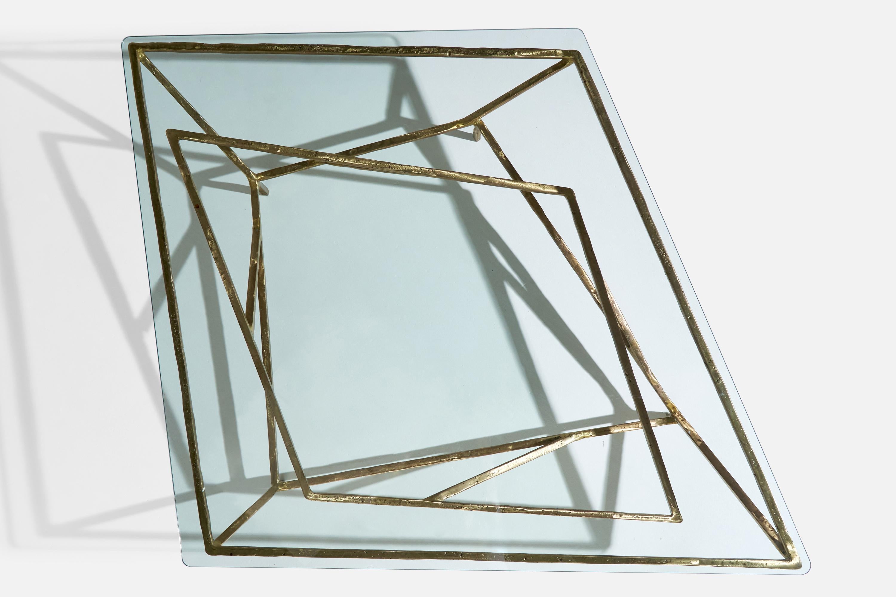 Silas Seandel, Großer Couchtisch, Bronze, Glas, USA, 1980er Jahre im Angebot 1