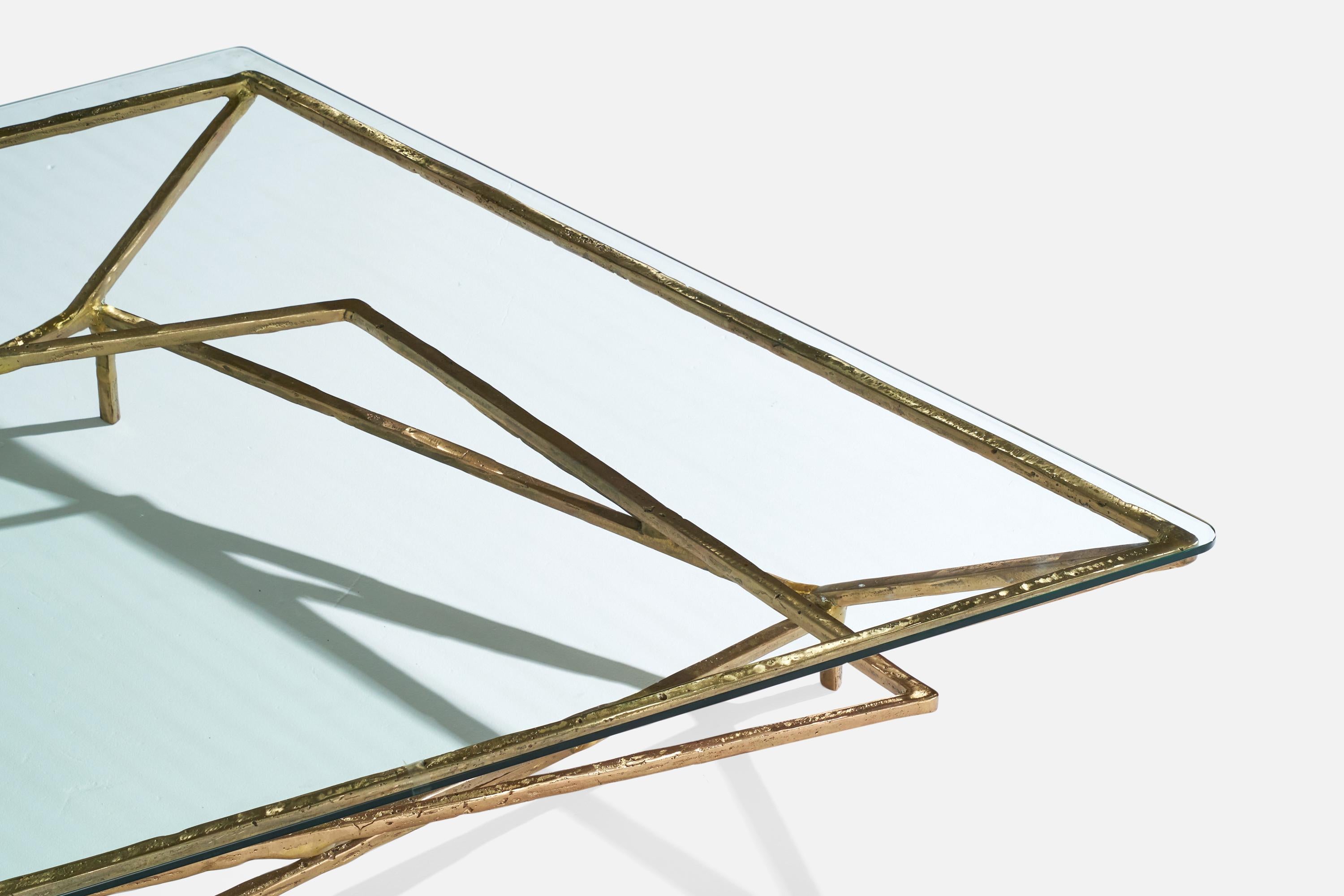 Silas Seandel, Großer Couchtisch, Bronze, Glas, USA, 1980er Jahre im Angebot 2
