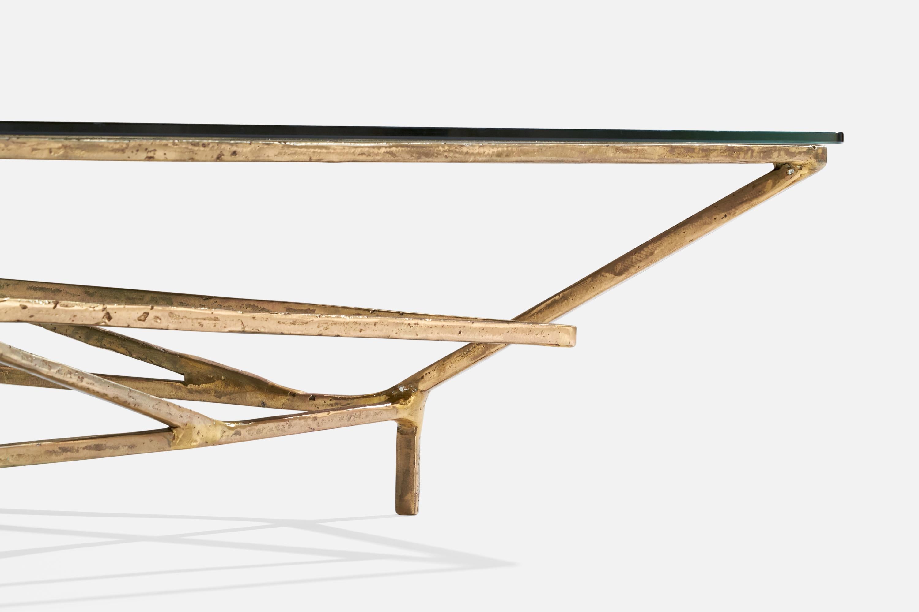 Silas Seandel, Großer Couchtisch, Bronze, Glas, USA, 1980er Jahre im Angebot 3